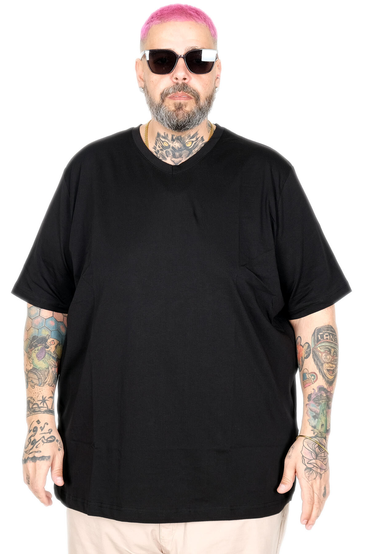 Mode XL Plus Size Men's T-Shirt V-Neck 20032 Black