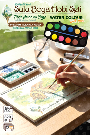 TUĞSET Yönlendirmeli Sulu Boya Hobi Seti Watercolor Workbook Defter Fırça Amc...