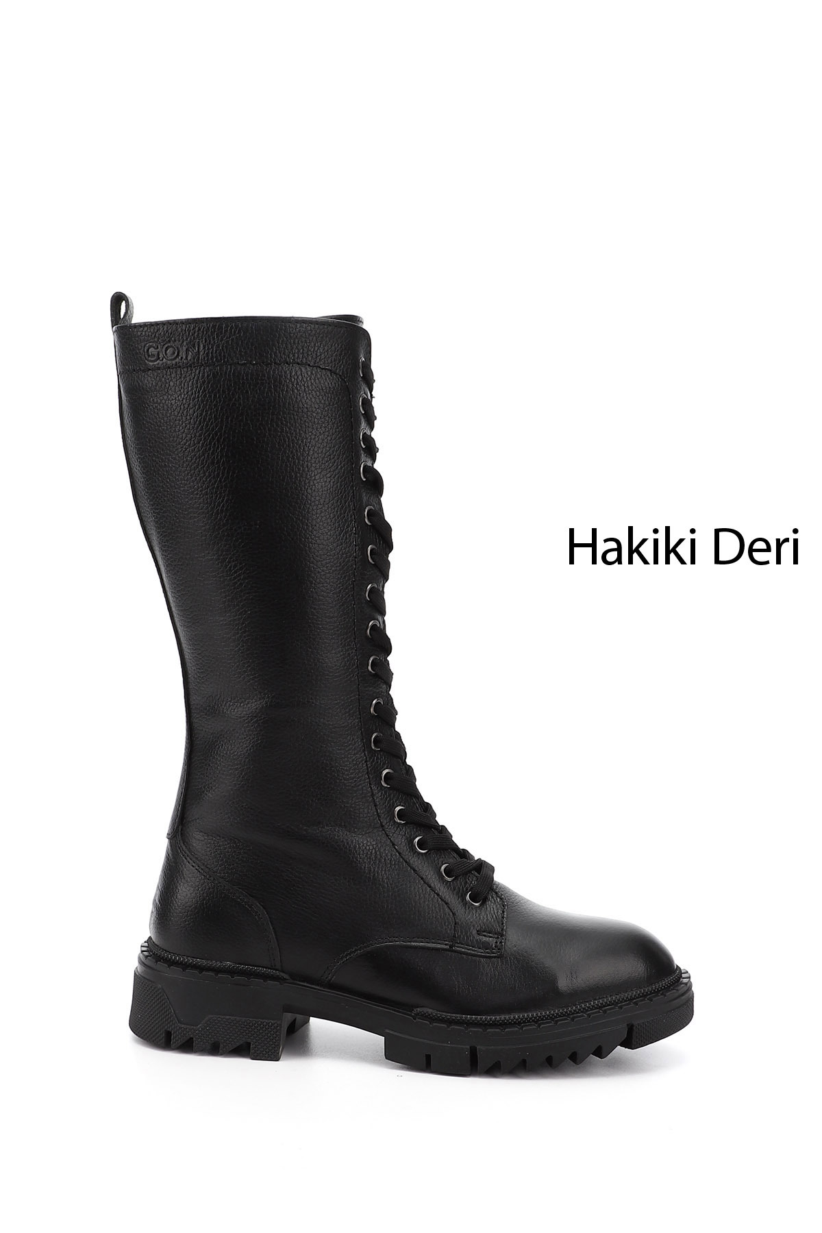 Women's Black Flottery Zippered Thick Heels Genuine Leather Boots