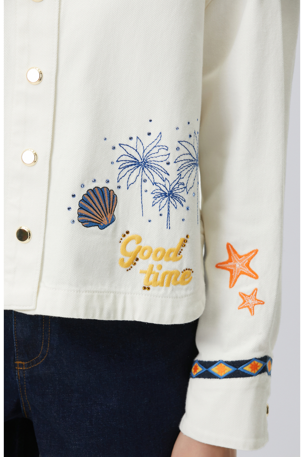 Network  Beyaz Nakış ve Artwork Detaylı Denim Mont - Görsel 6