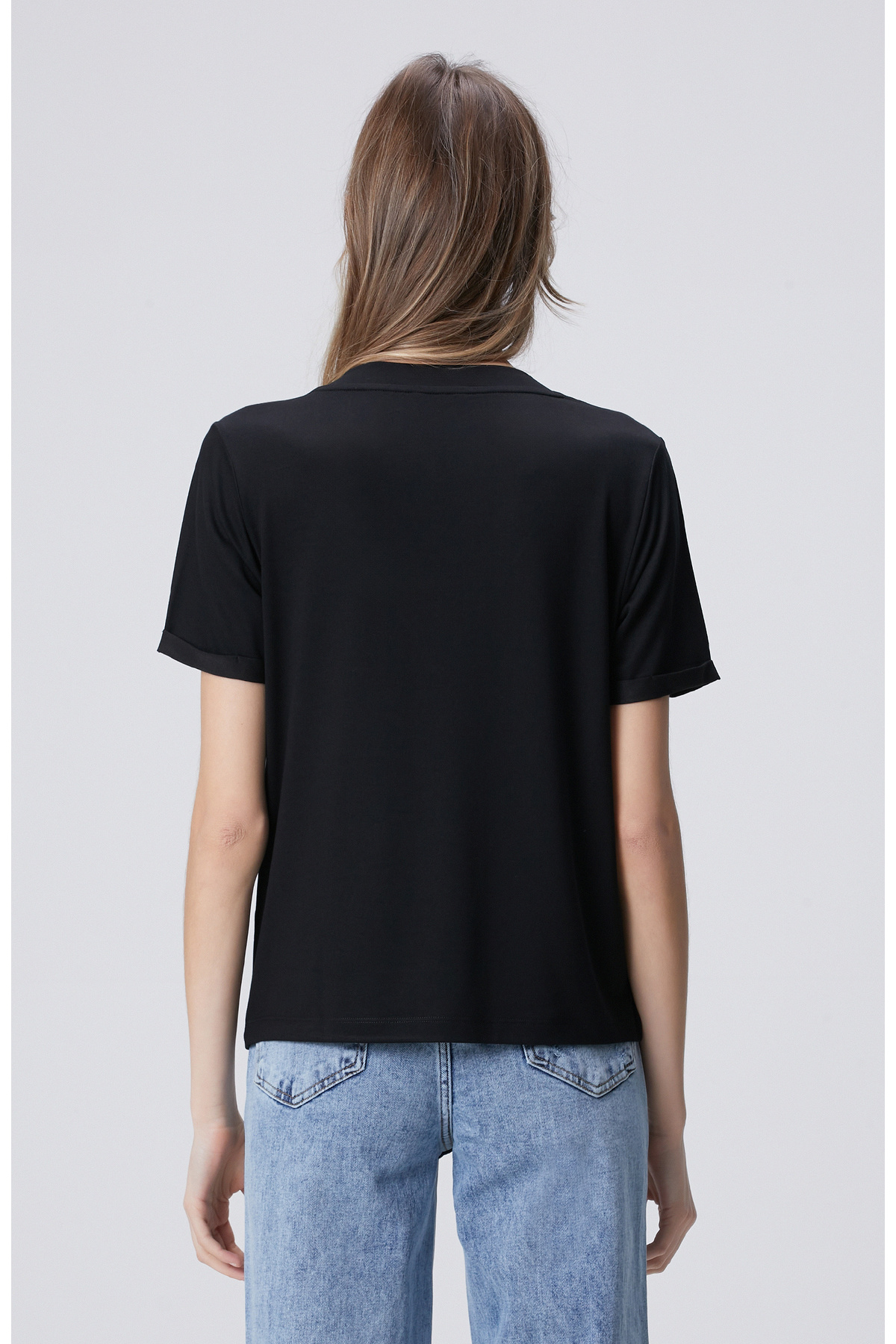 Network Siyah Kol Katlama Detaylı Basic T-shirt görsel 5