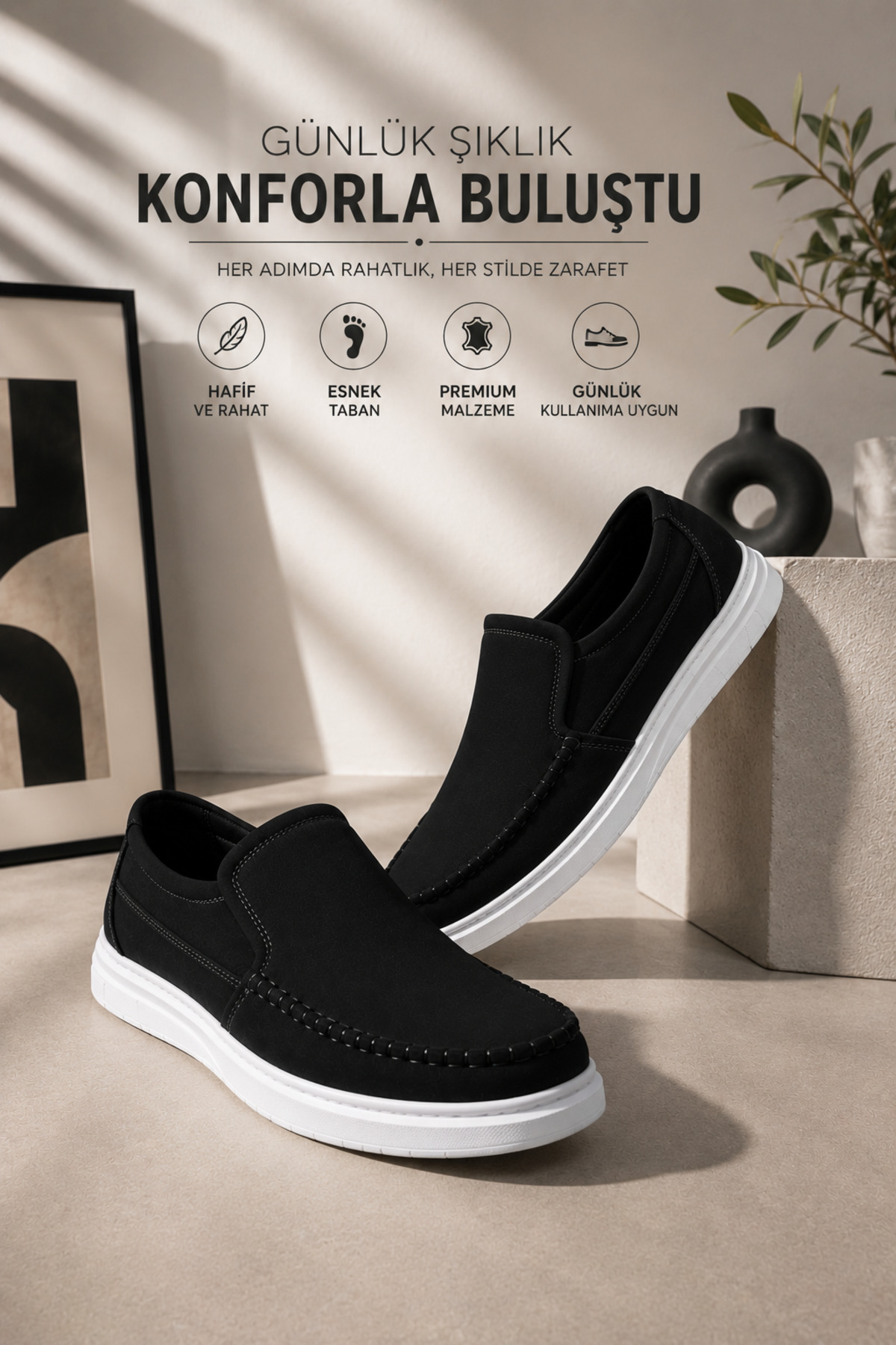 TAZELER.SHOES Erkek Ortopedik Dikişli Taban Rahat Hafif Günlük Siyah Erkek Ayakkabı görsel 7