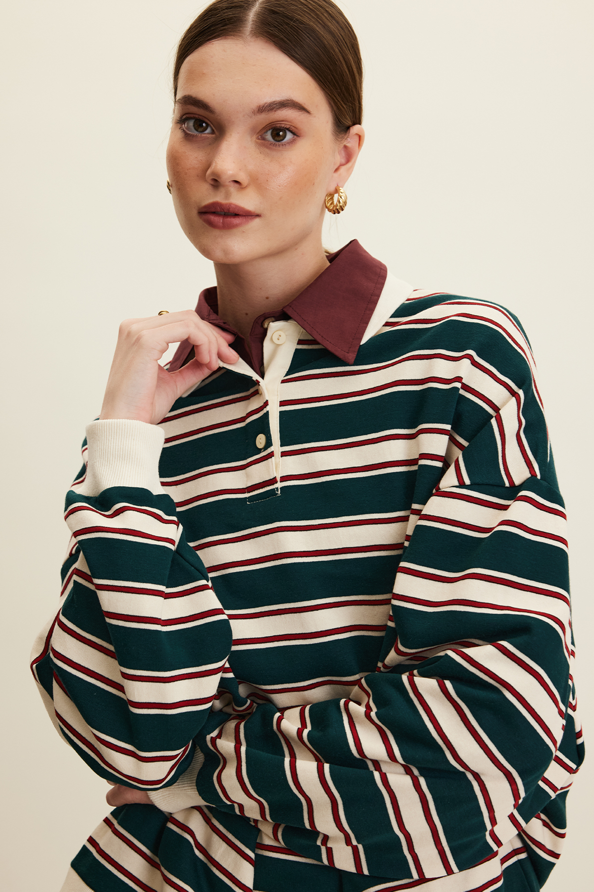 Manuka Polo Collar Oversize Sweatshirt Green