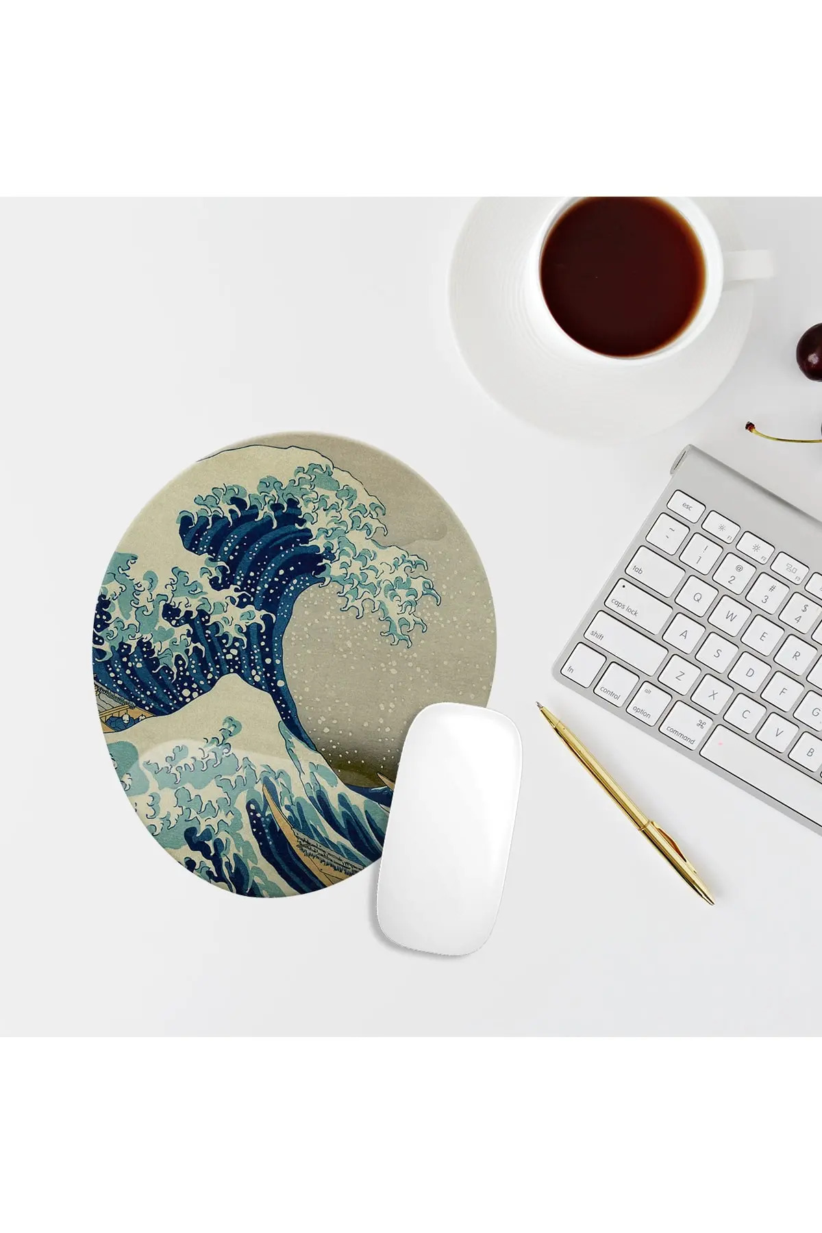 Large Wave Themed Wrist Support Oval Mouse Pad Mouse Pad