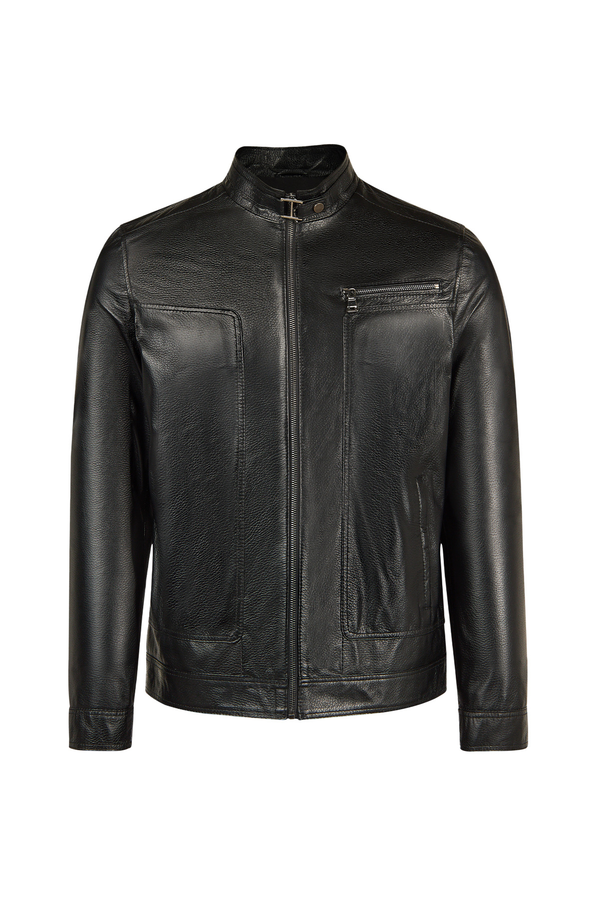 Felibe Men's Black Judge Collar Leather Jacket 26SGE643231