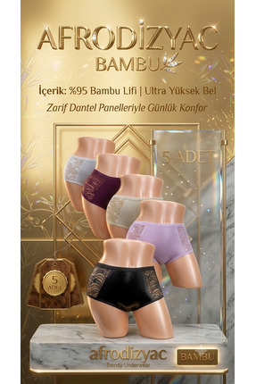 Afrodizyac 5 Adet Yüksek Bel Dantelli Bambu Bato (EXTRA YUMUŞAK VE ESNEK)
