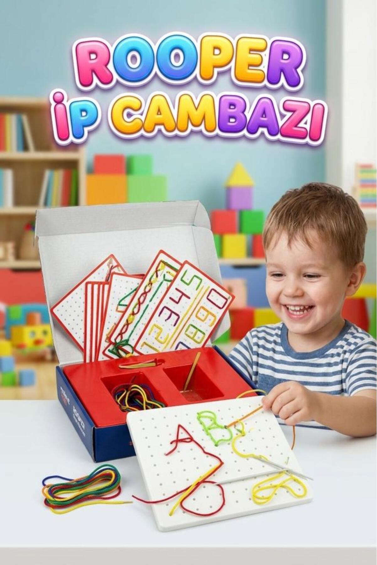 Rooper Rope Backhoe Educational Play Set with 16 Different Pattern Cards Developing 4 Different Colored Rope Skills
