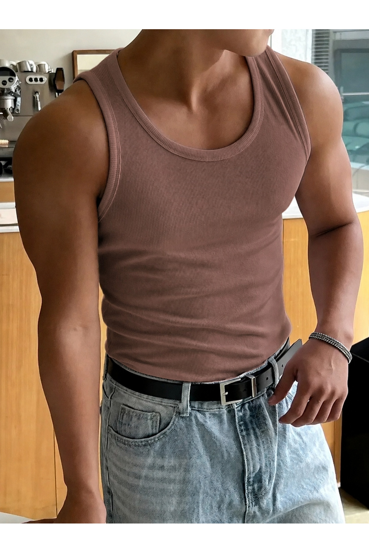 gamaro premium Erkek Halter Yaka compak penye kaşkorse fitted kalıp sporcu Likralı Atlet