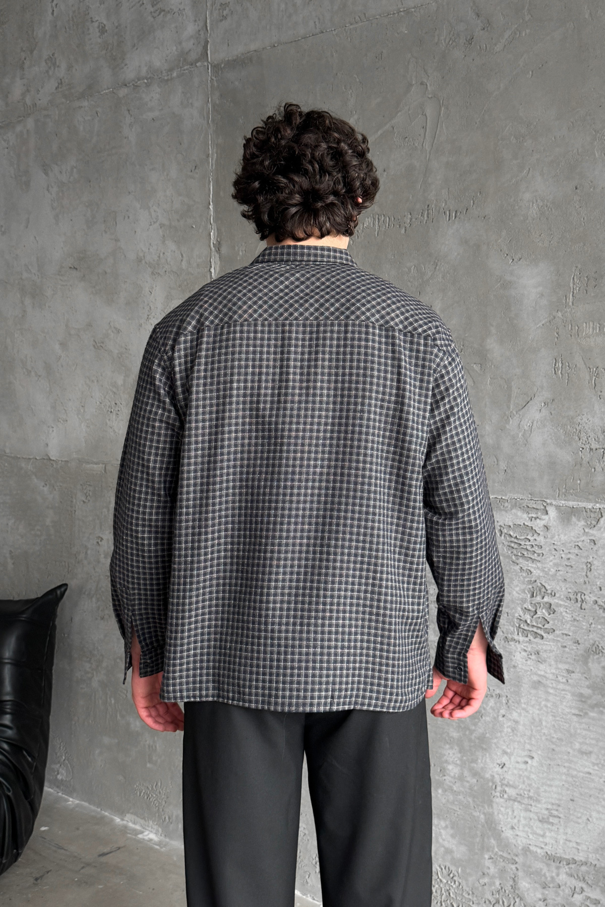 Erkek Oversize %100 Pamuk Ekose Gömlek — رنگارنگ HY26KE03016 — تصویر 3 از 8