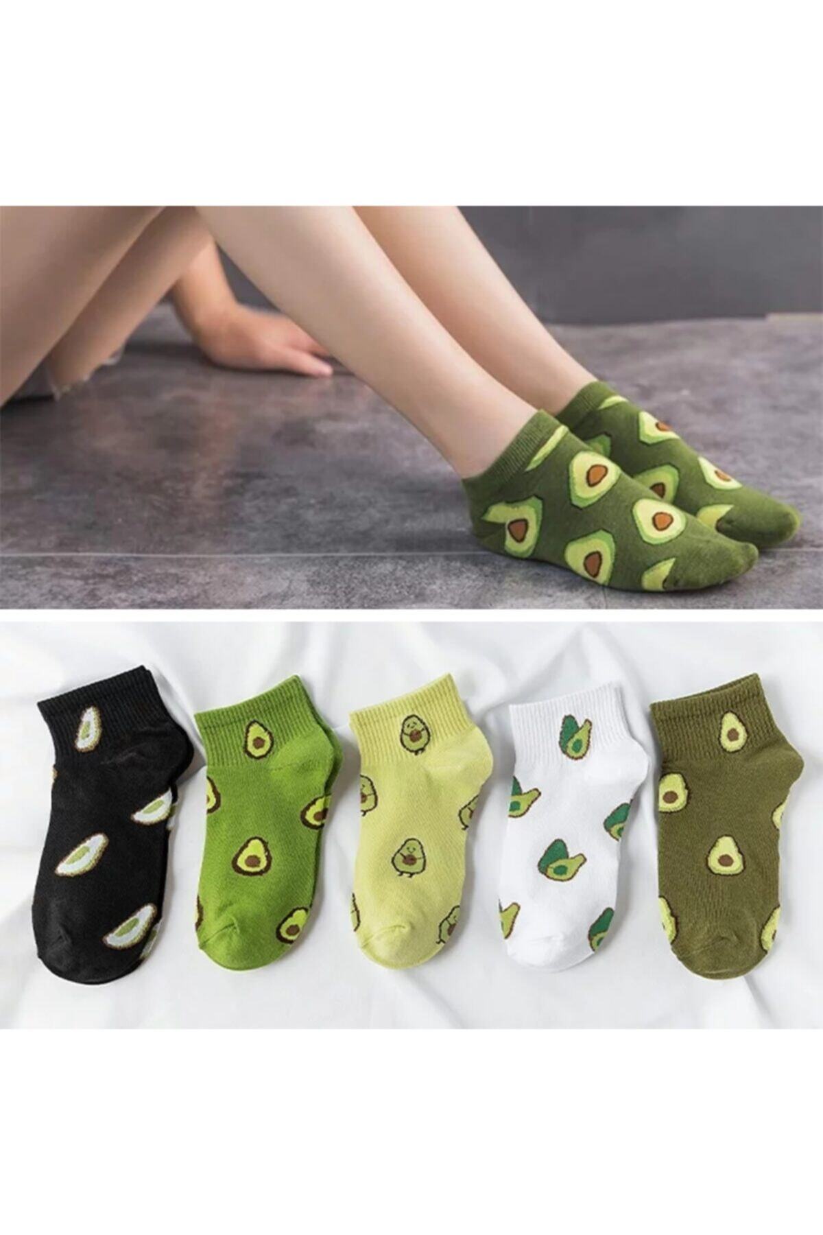 çorapkolik 5'li Unisex Avakado Desenli Pamuklu Bilek Çorap görsel 2