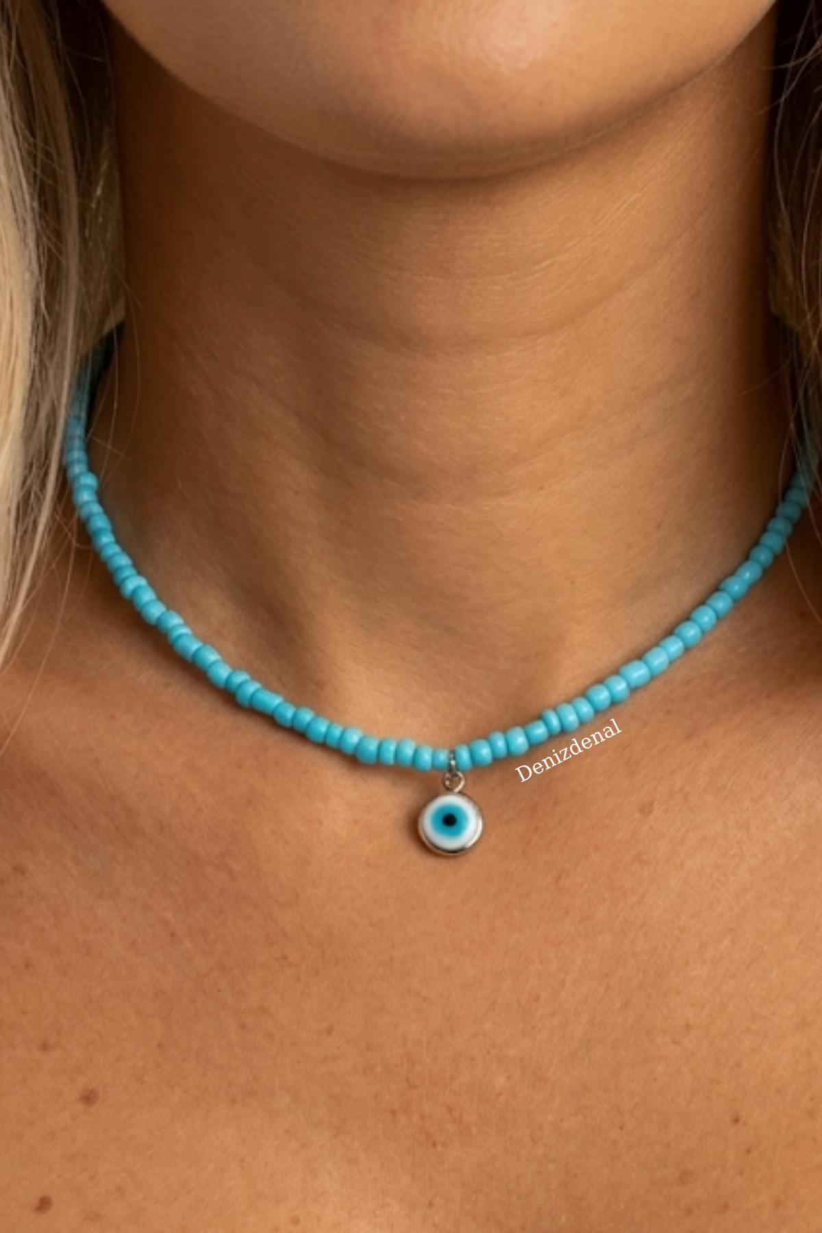 Light Blue Sand Necklace Glass Charm