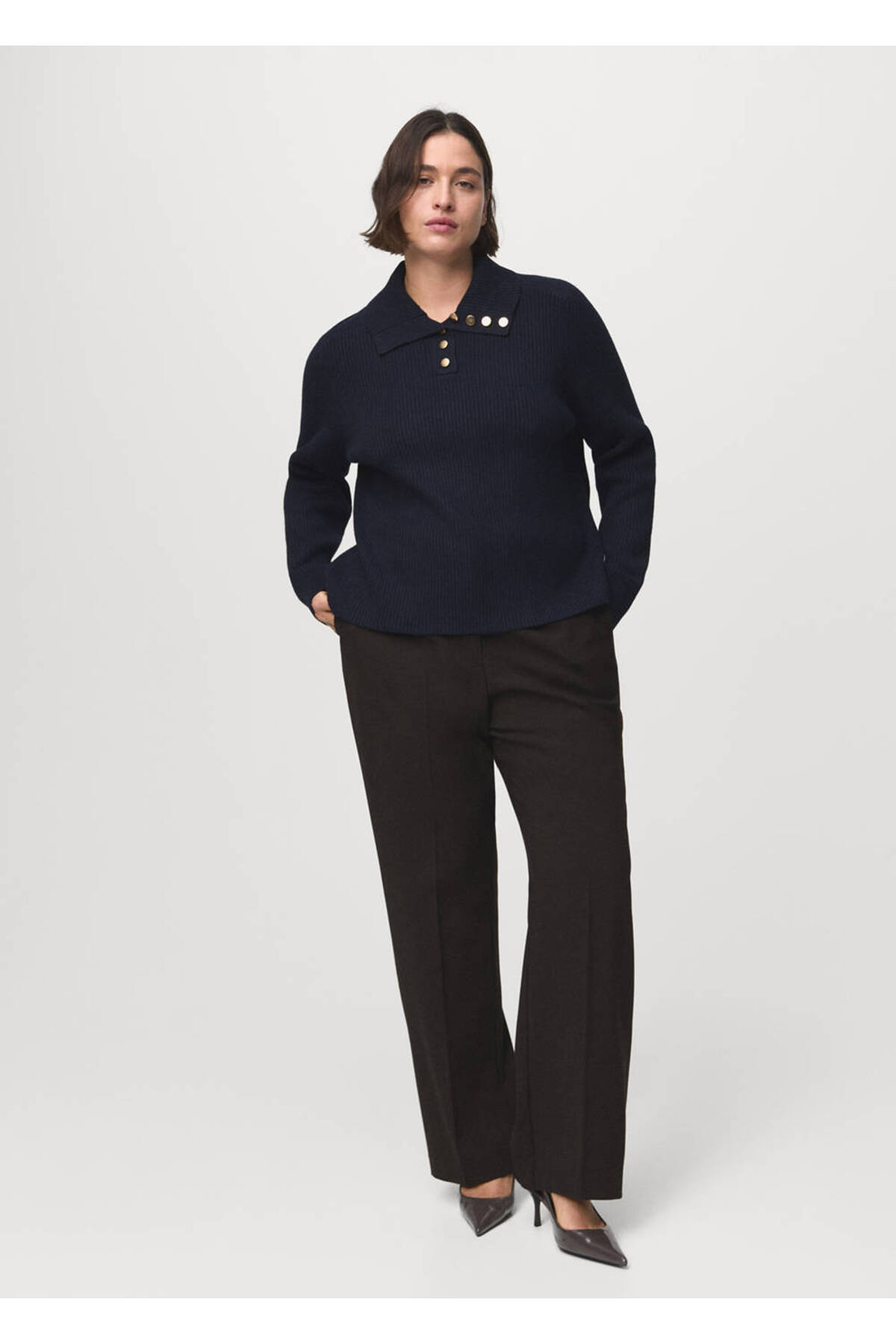 MANGO Woman Polo yaka düğmeli ribana kazak görsel 8