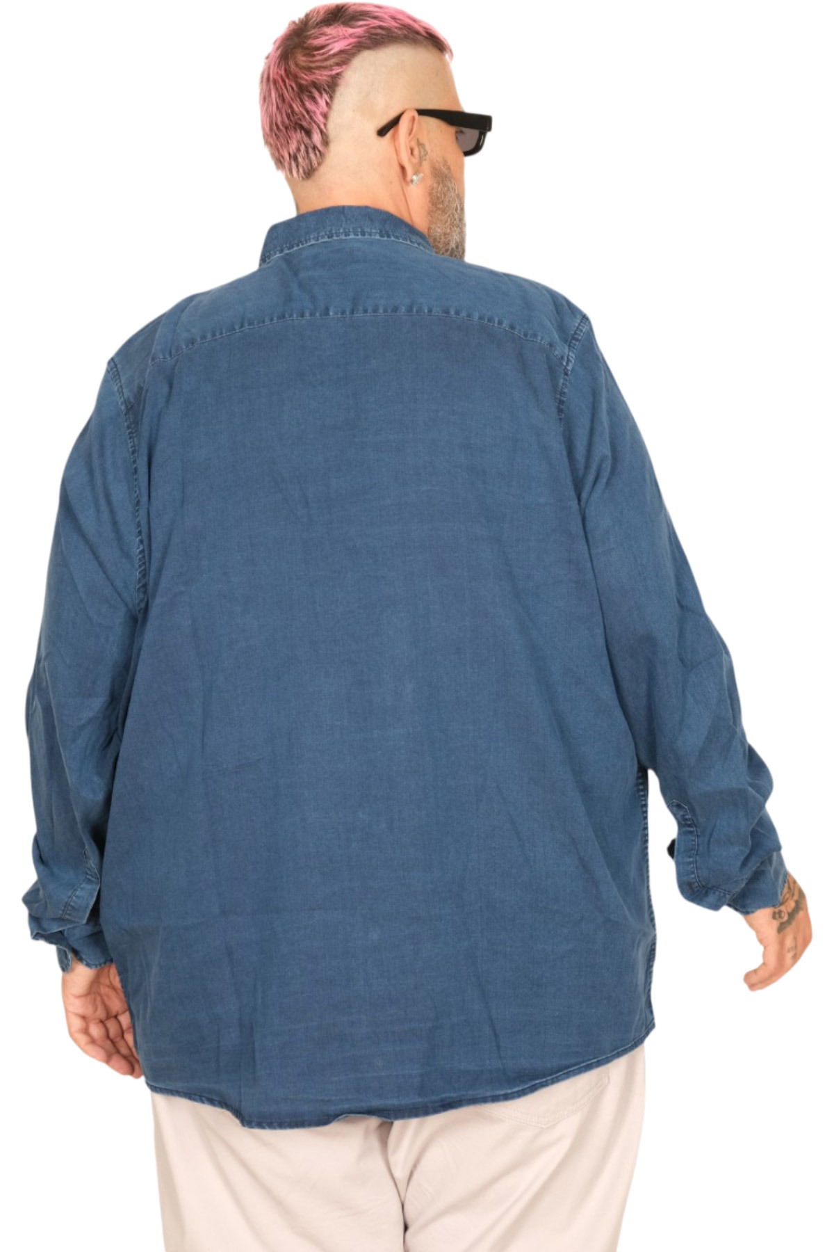 ModeXL Mode XL Büyük Beden Erkek Uzun Kol Kot Gömlek U24391 Lacivert görsel 6