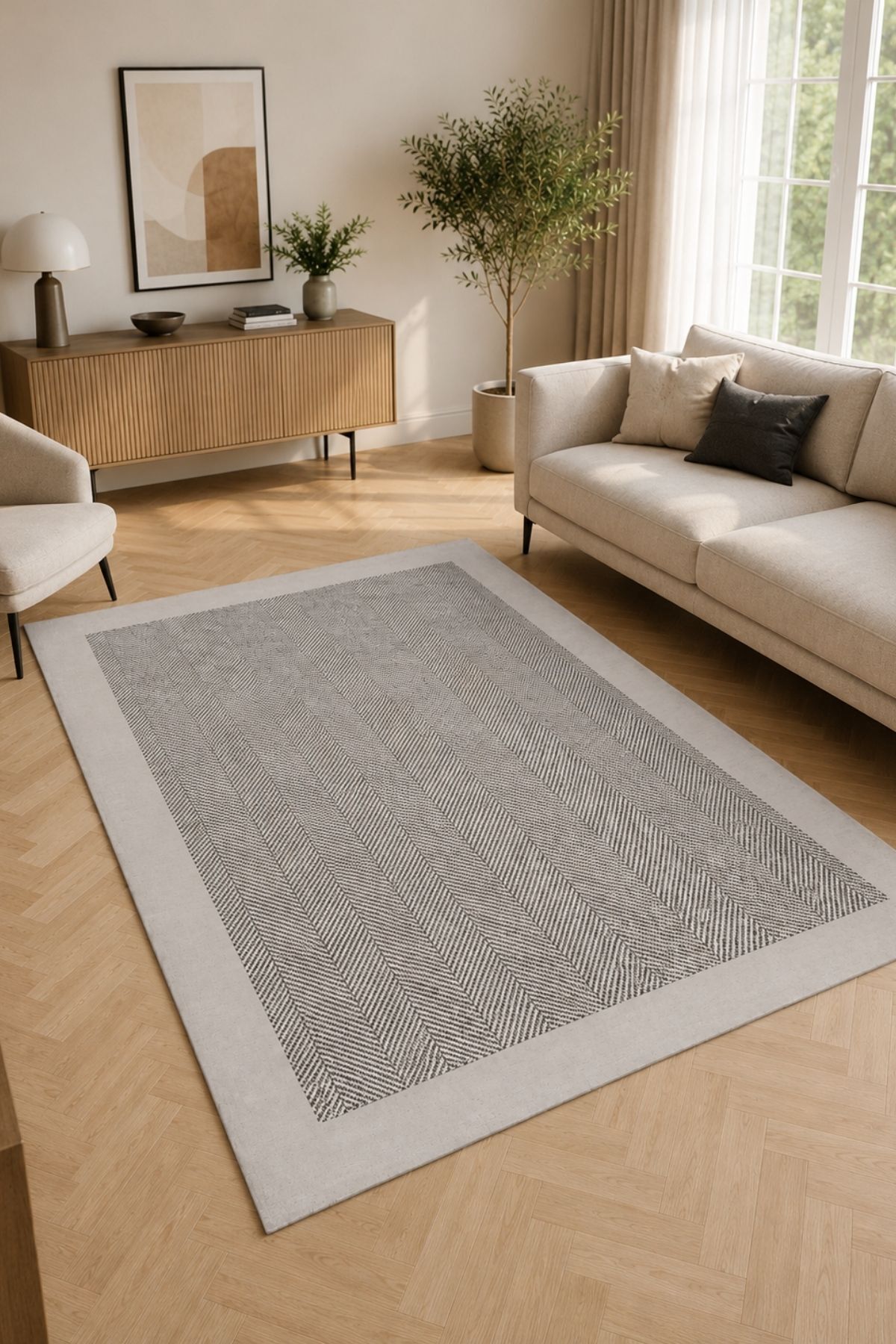 Jute Pattern Washable Anti-Slip Base Chenille Dark Gray Beige Entry Carpet 4011