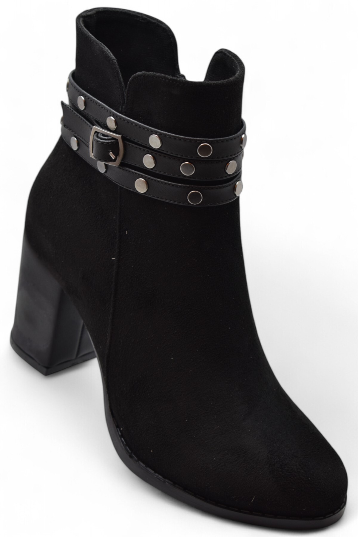 650 Women's Casual Zippered Heeled Boots Nubuck Black Classic Heel Boots