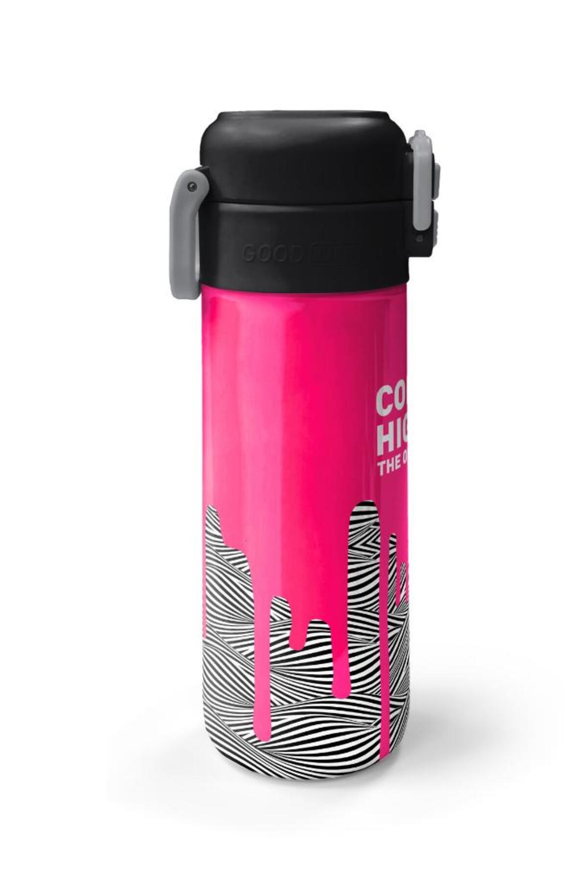 Kids Pembe Siyah Beyaz Desenli Pipetli ve Direkt İçim Çelik Termos 500 ml 31878