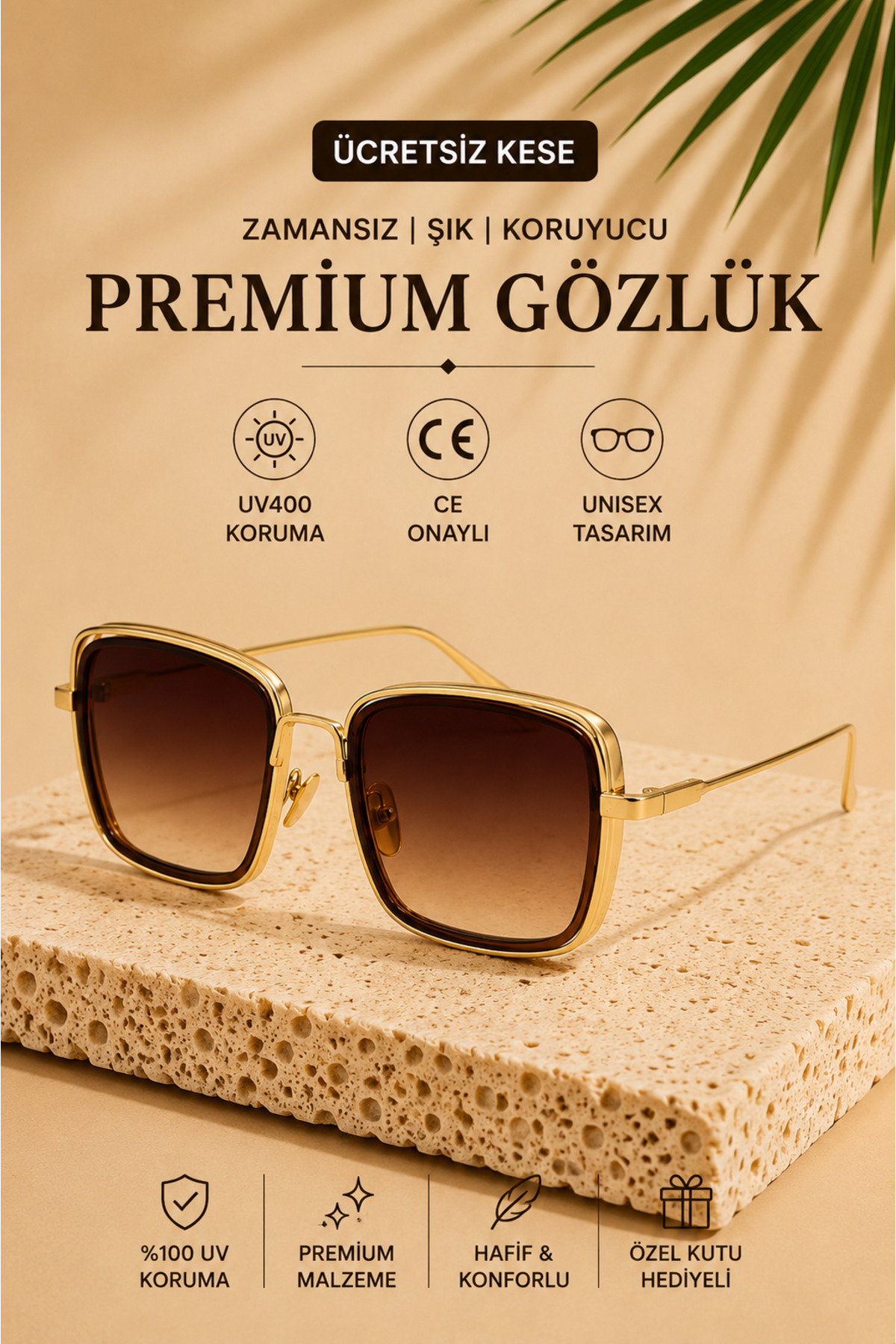 Sunglasses Women & Men UV400 Glass Original CE Certificated Gold-Black EX657