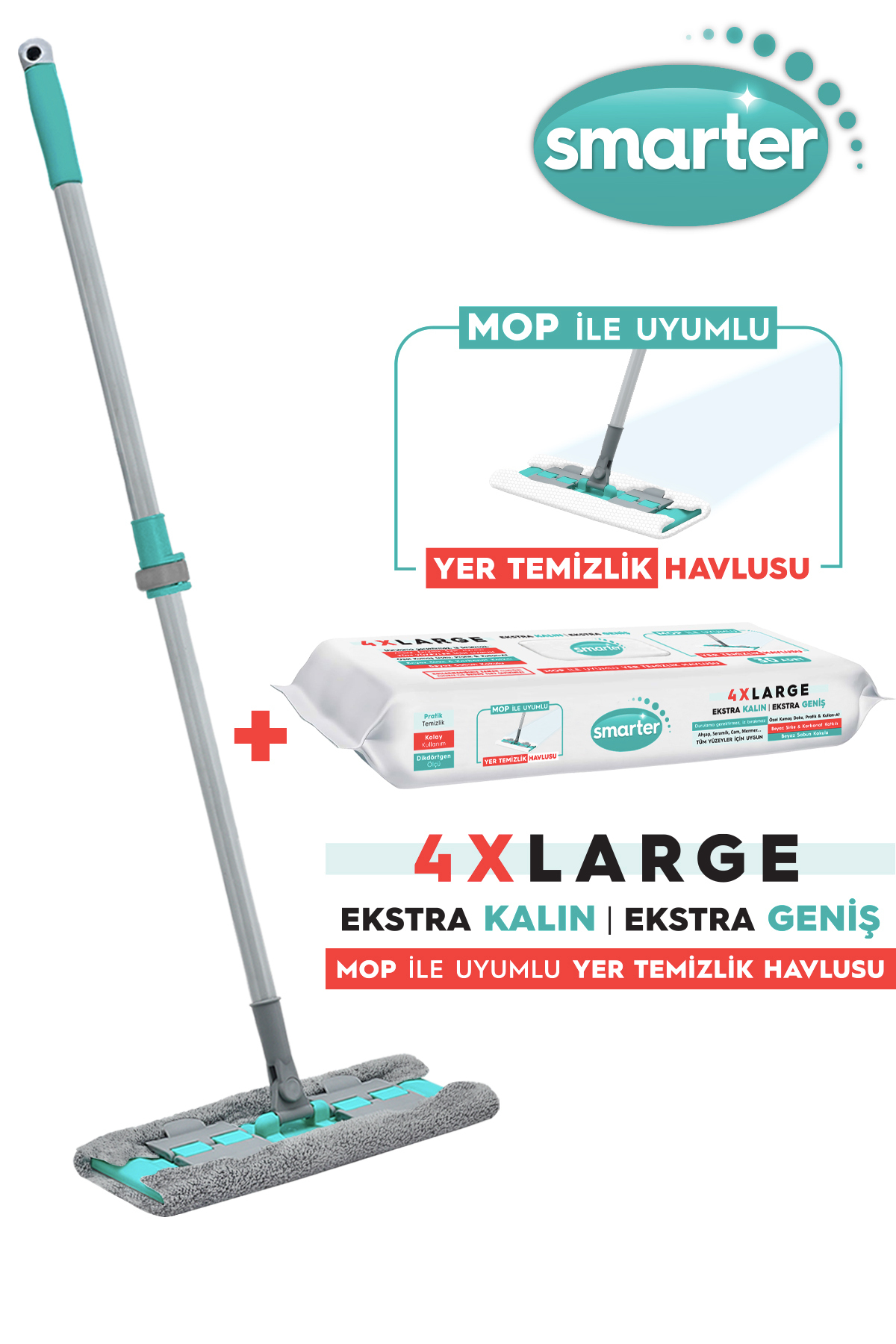 SMARTER Magic Mop + Floor Cleaning Cloth Gifted Clip Mop Set Compatible with ...
