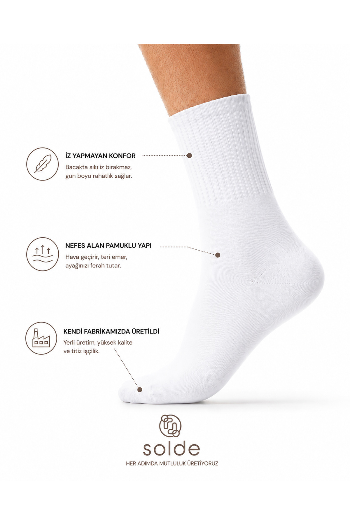 SOLDE SOCKS SOLDE 2 Çift Beyaz Düz Tenis Çorabı Unisex Pamuklu Spor Çorap Kadın Erkek🤍🧦(Deneme Paketi) görsel 2
