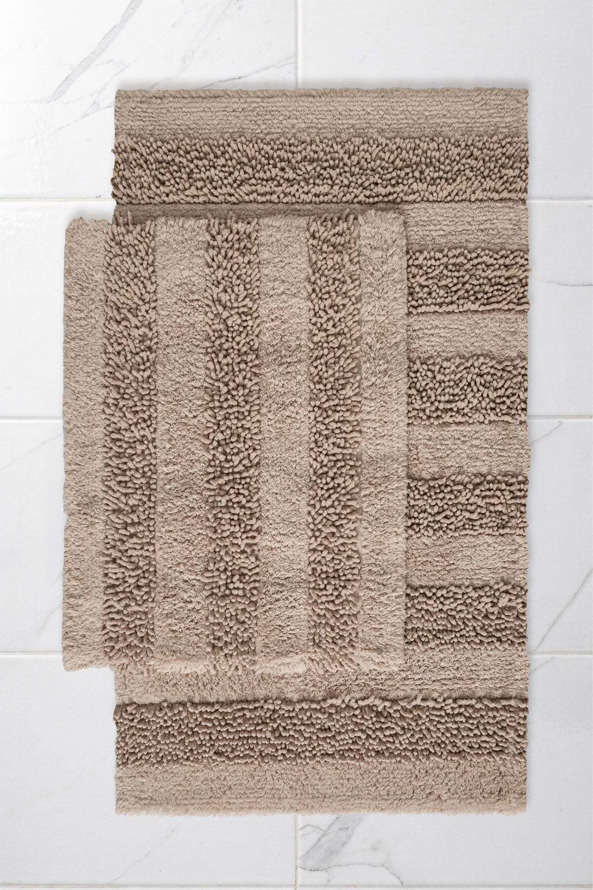 Macaroni 2-Piece Cotton Bath Mat Set Soft Texture Beige Washable 60x100 + 60x50cm, MX001B