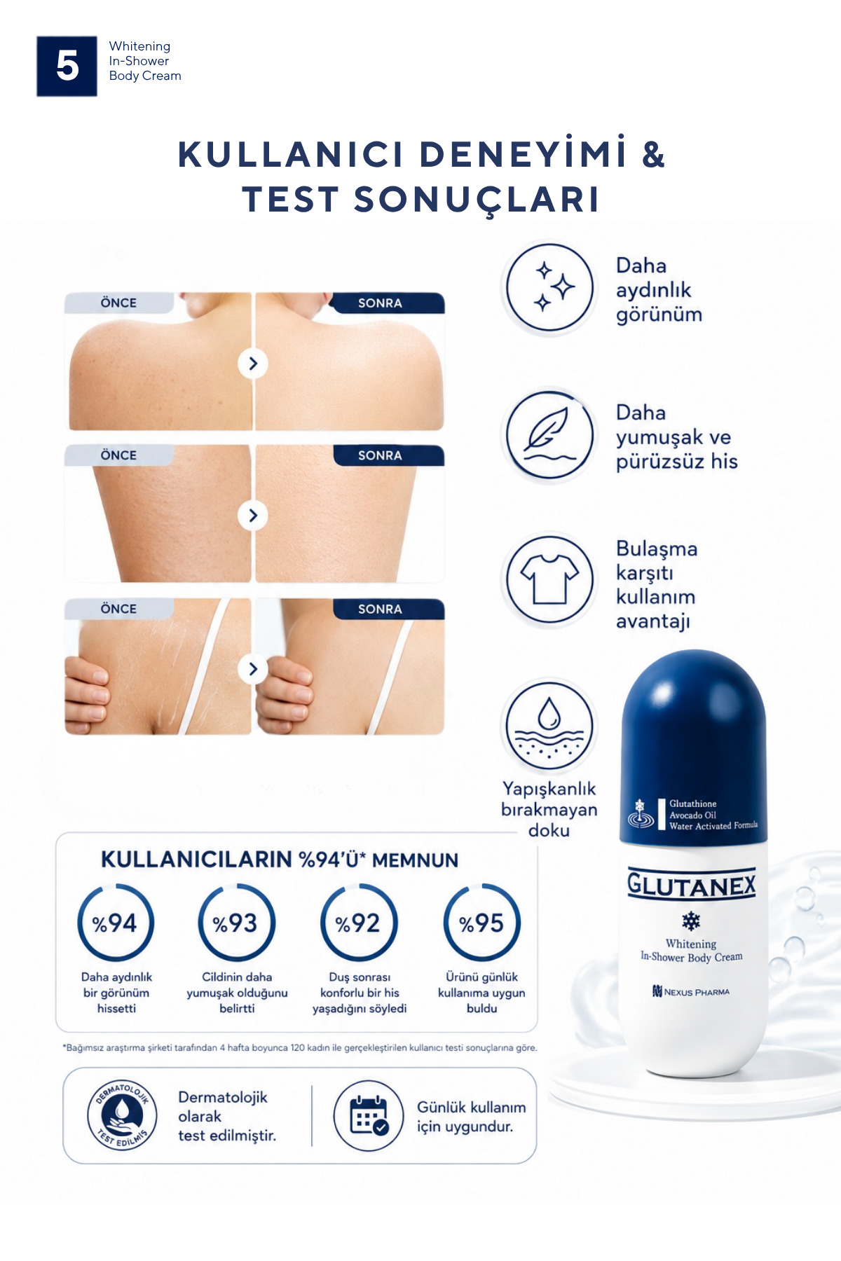 Duşta Vücut Kremi | Cilt Tonu Eşitleyici Bakım | Glutatyon, Avokado Yağı & Niasinamid İçerikli | In Shower Body Cream | 300 ml — Glutanex014 — تصویر 7 از 7