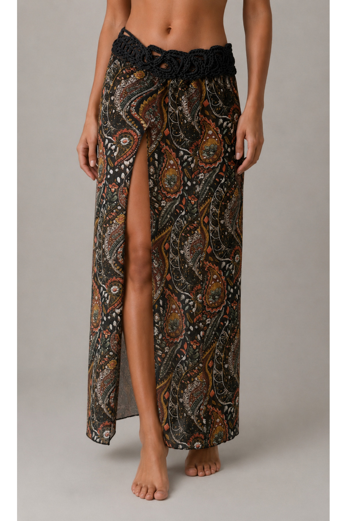 "Divine Serpent" Black Pareo with Braided Belt · View 2
