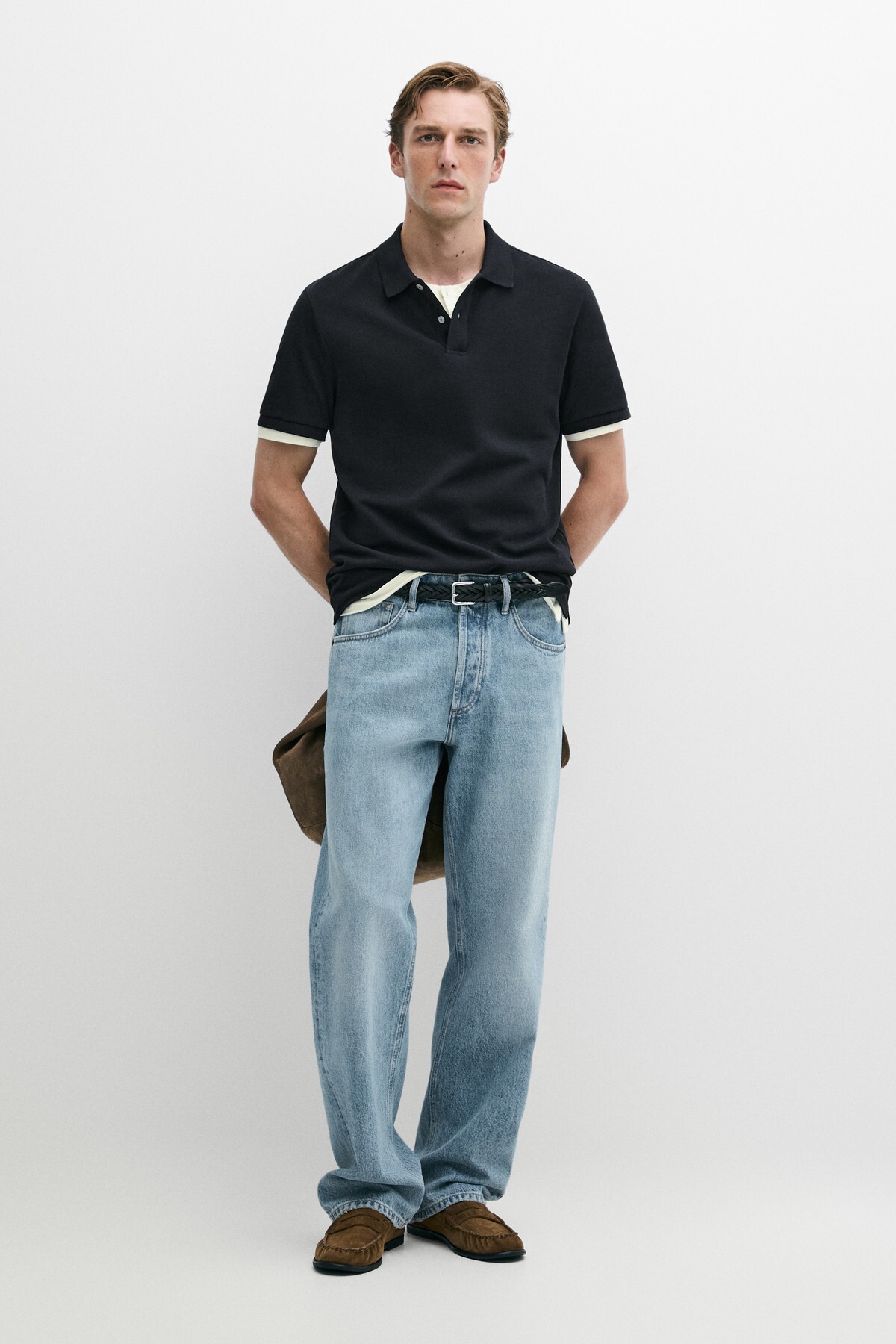Mikro dokulu pamuklu polo yaka t-shirt