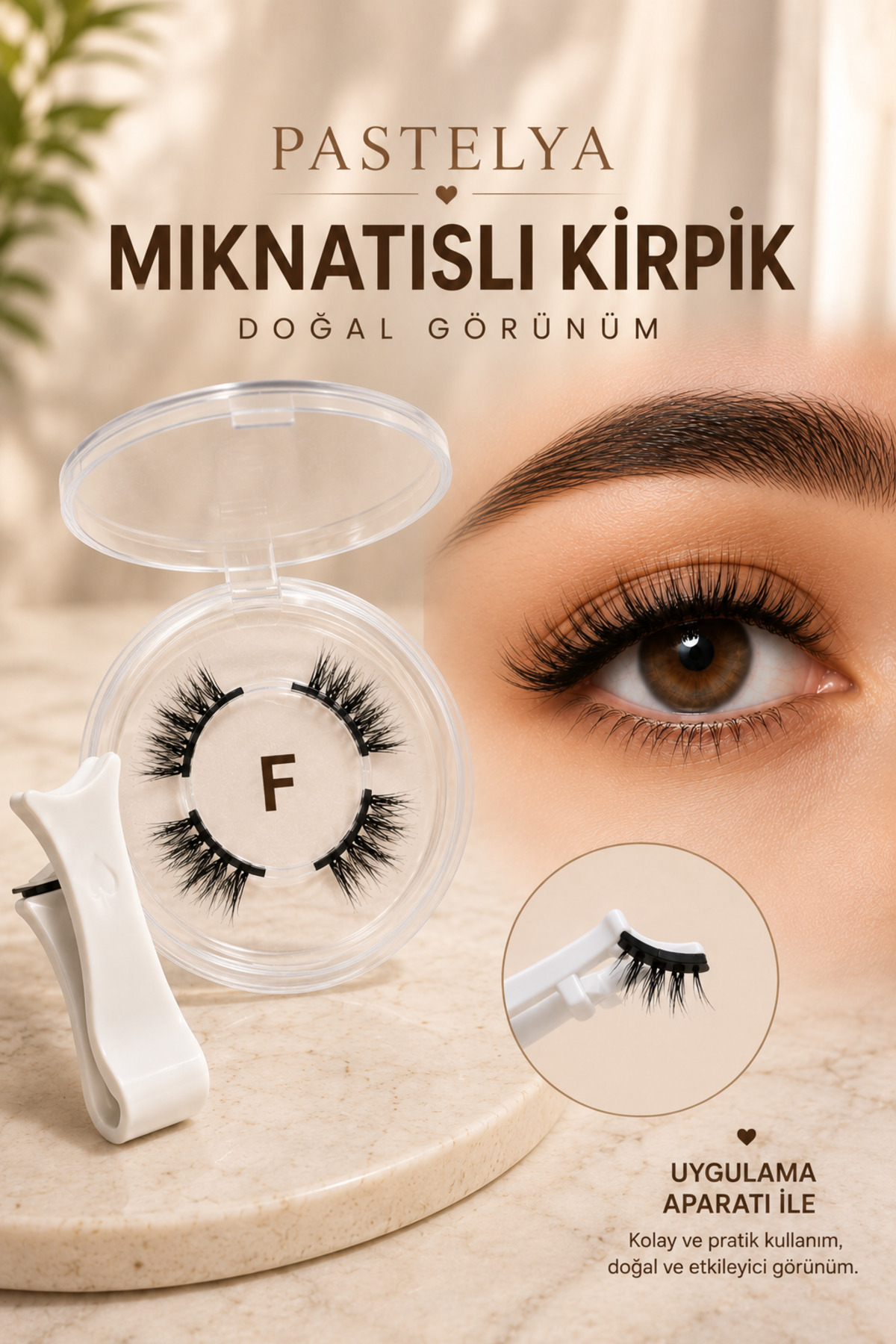 1 ÇİFT Doğal Görünüm, Yumuşak Manyetik Kirpikler, Aplikatörlü, Su Geçirmez -(Bilgiler Açıklama Kısmında)- — EY3D51KY0F — تصویر 3 از 3