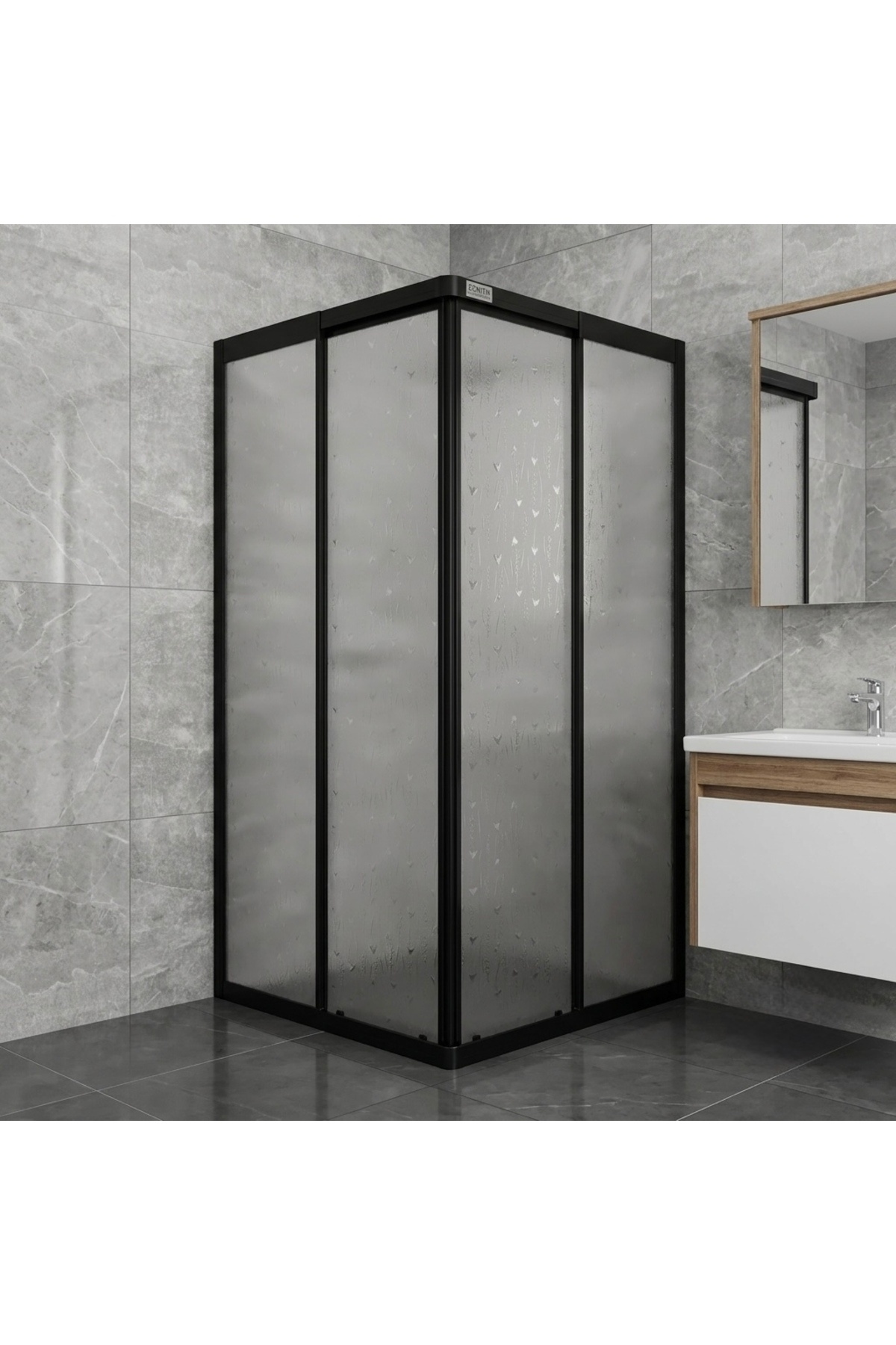 Black Color Profile Dolphin Pattern Mica Shower Cabin