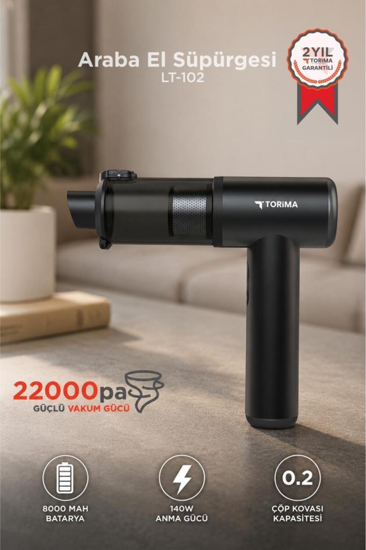 Torima Araç İçi Süpürge 22.000PA Güçlü Emiş USB-C Şarjlı Mini