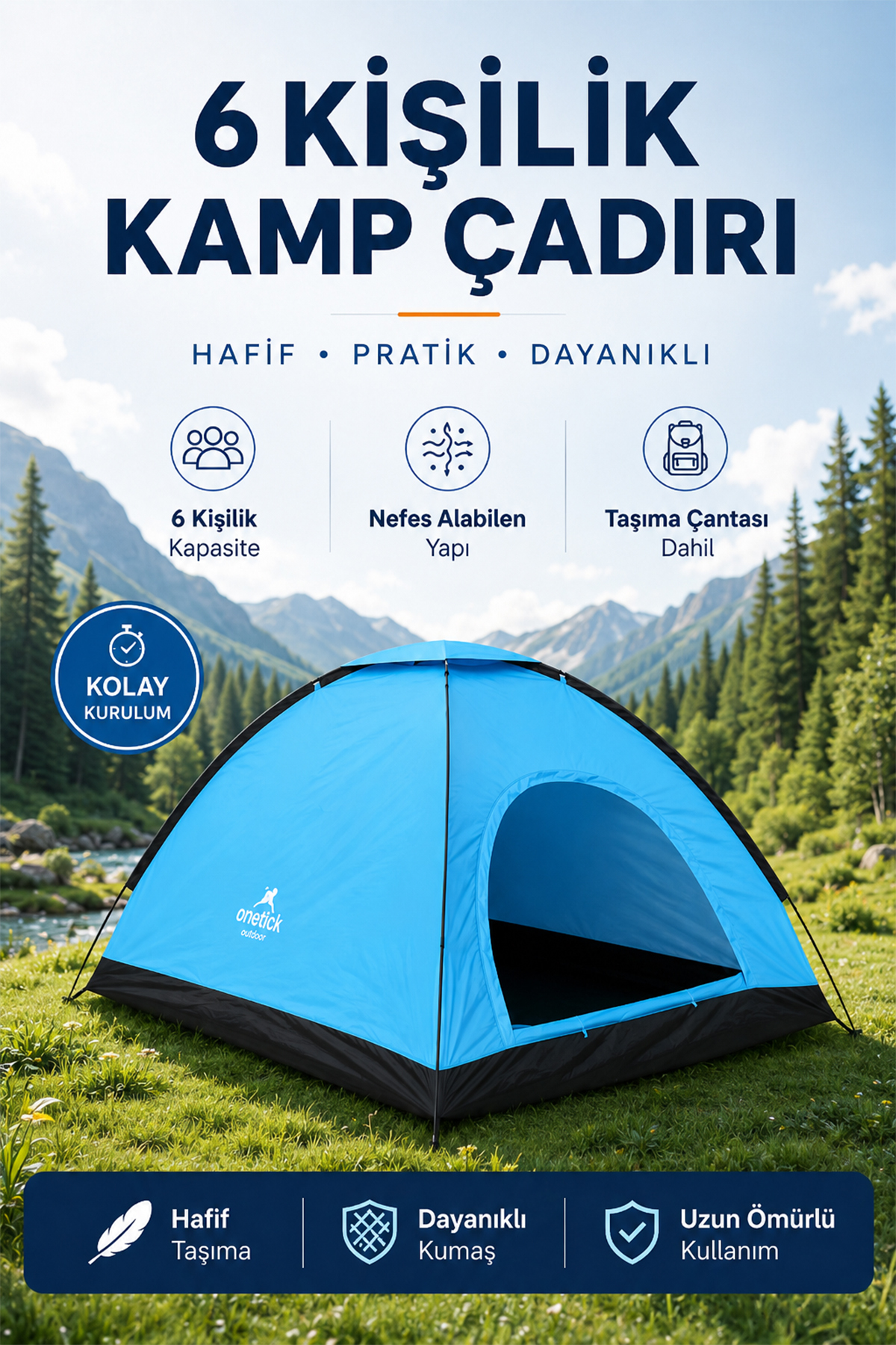 Colorful Durable Camping Tent for 6 People 220x250x150