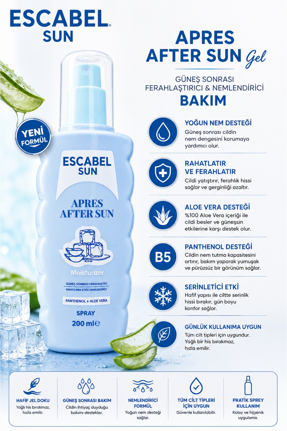 Güneş Sonrası Ürünü - Apres Güneş Sonrası Bakım Kremi Multi Aktif Bakım Kremi 200ml — Escabel-18 — تصویر 2 از 4