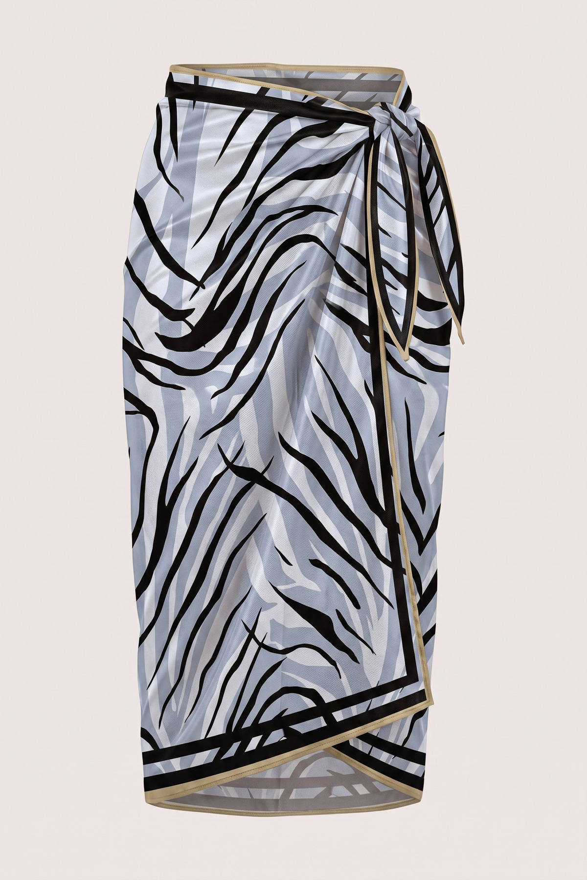 Silver Zebra Patterned Beach Beach Pareo - Shiny Fabric without Interior - 75x155 cm