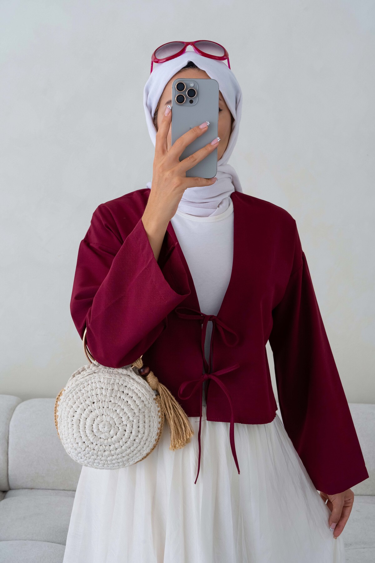 Giyim Gezegeni Önü Bağlamalı 2 Bağcıklı Kimono Gömlek Modern Tesettür Şık Yeni Sezon Kimono