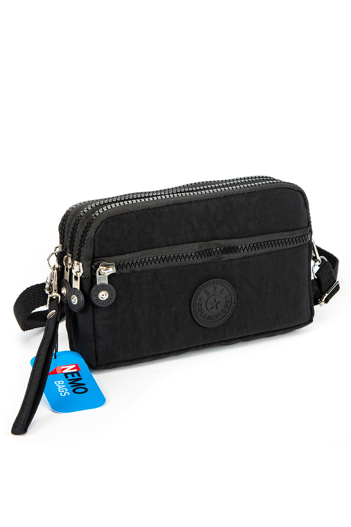 NEMO BAGS Siyah Unisex Cüzdan, 4 Gözlü, Telefonluk, Orjinal Crinkle Kumaş, Çapraz Askılı Omuz Çantası, 20x12cm görsel 5