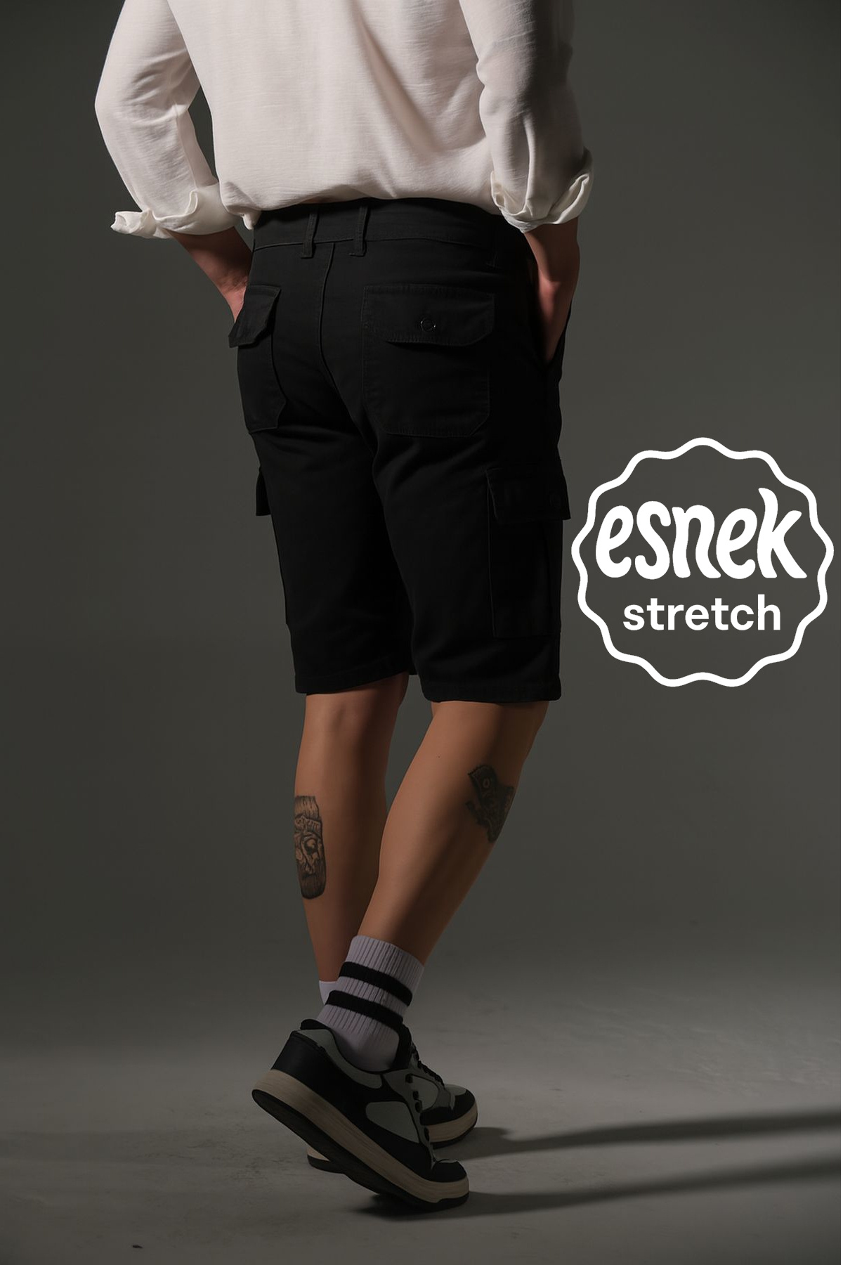 Domoda None Denim Yandan Kargo Cepli Esnek Kumaş Erkek Kargo Şort Bermuda görsel 2