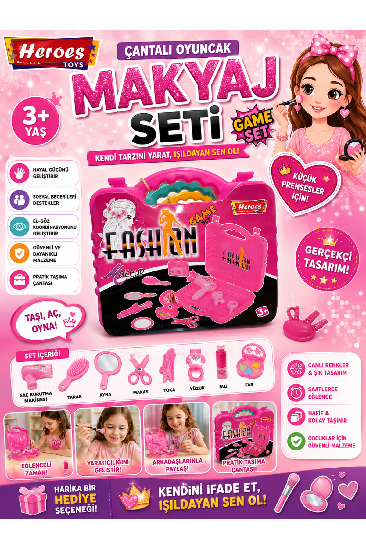 HEROES TOYS Çantalı Oyuncak Makyaj Seti ERN-816 - Fiyatı, Yorumları