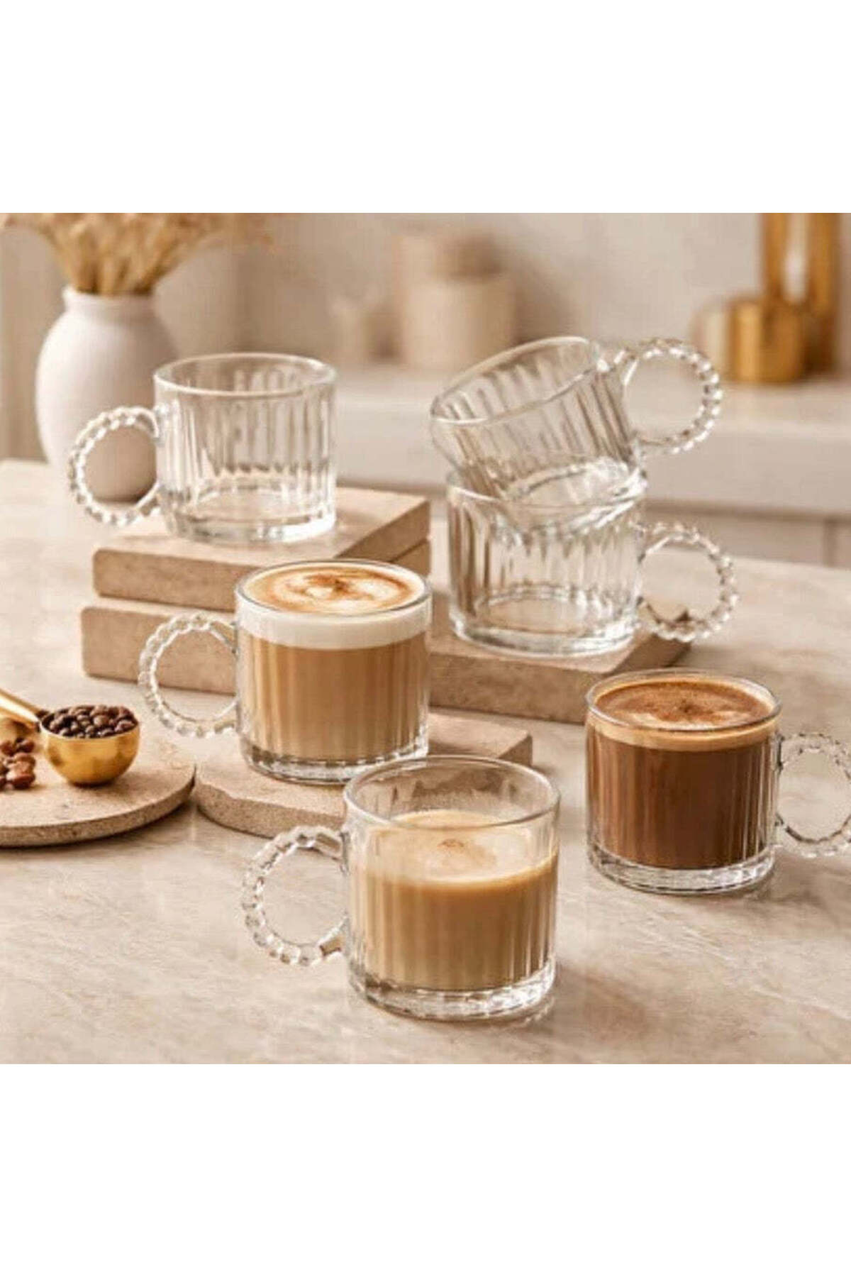 LUCE Set de 6 cești pentru cafea sau ceai, sticlă transparentă, 200 ml