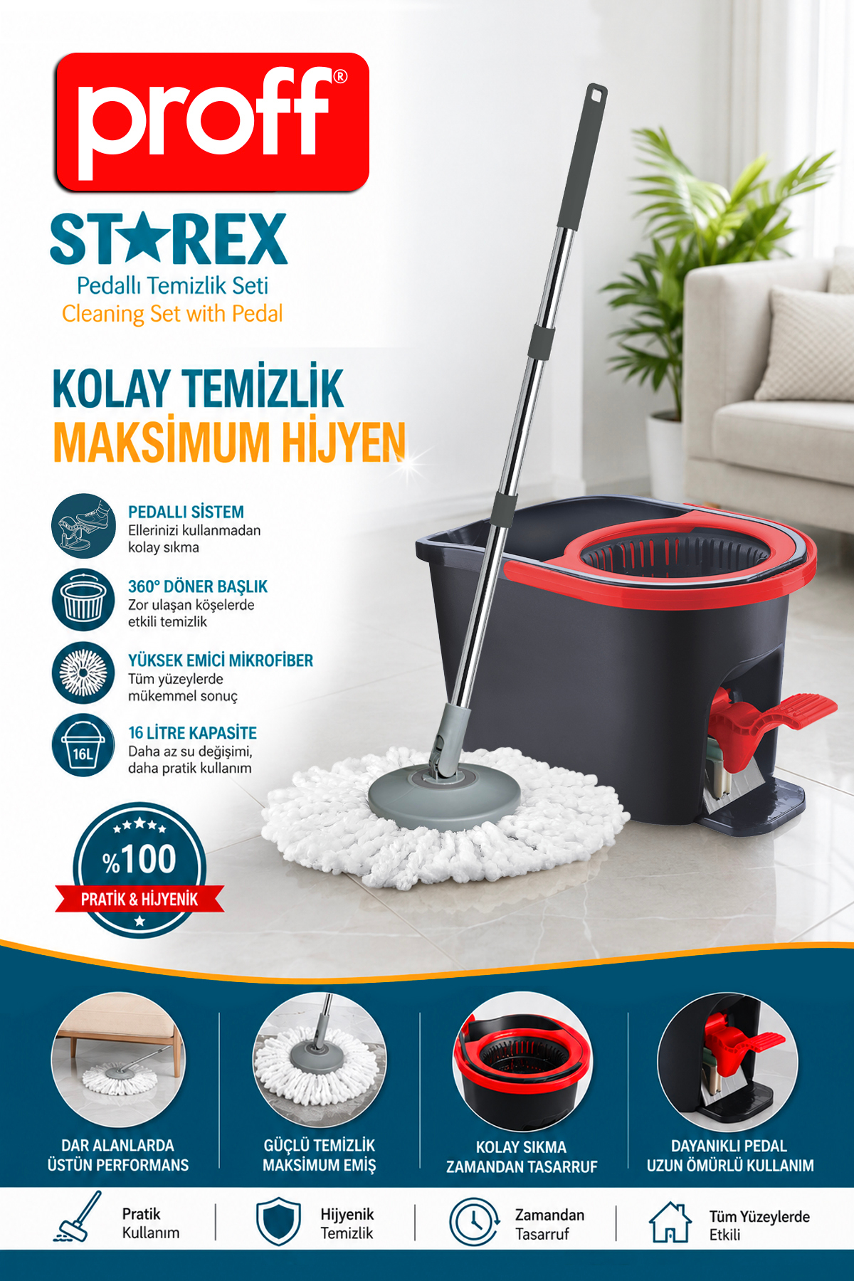 Proff Starex Pedallı Ve Mikrofiber Moplu Temizlik Seti - Fiyatı