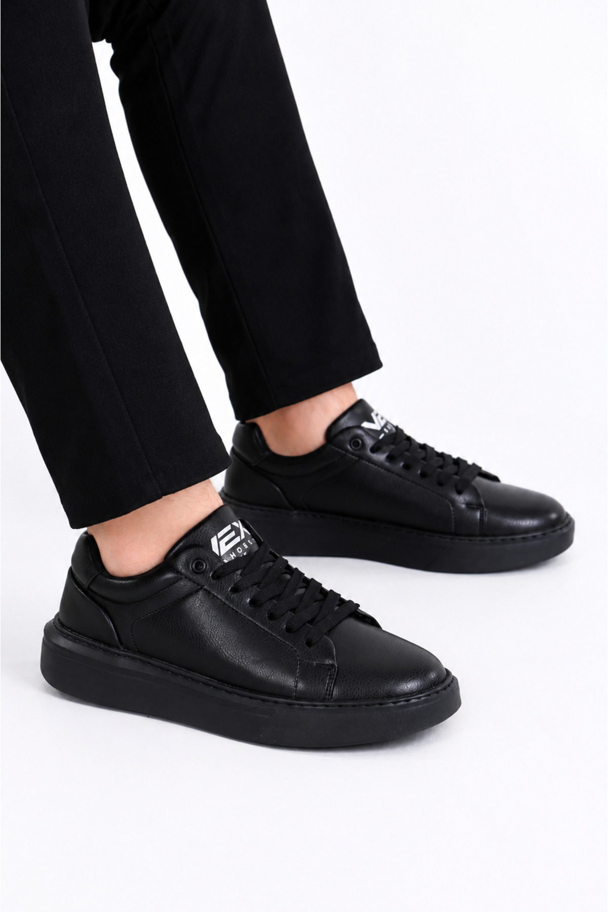 TROVIX Premium Siyah Erkek Sneaker, Suni Deri, Siyah EVA Taban görsel 3