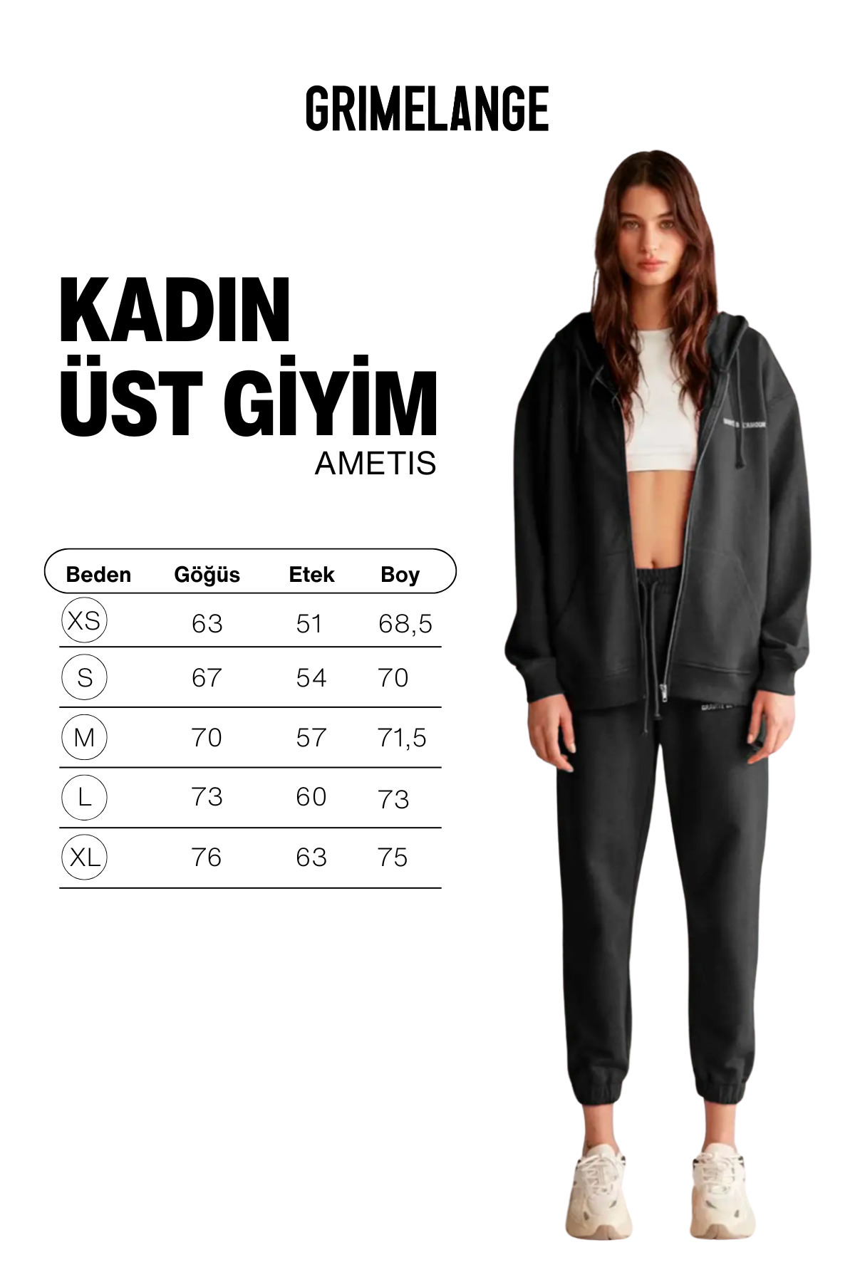 GRIMELANGE Ametıs Kadın Nakış Yazı Detaylı Organik Pamuk Oversize Kapüşonlu Siyah Sweatshirt görsel 6