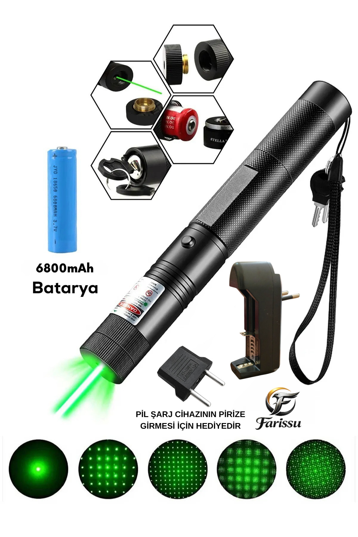 farissu Turbo X Yeşil Şarjlı Lazer | 6800 mAh Pil | Uzun Menzilli