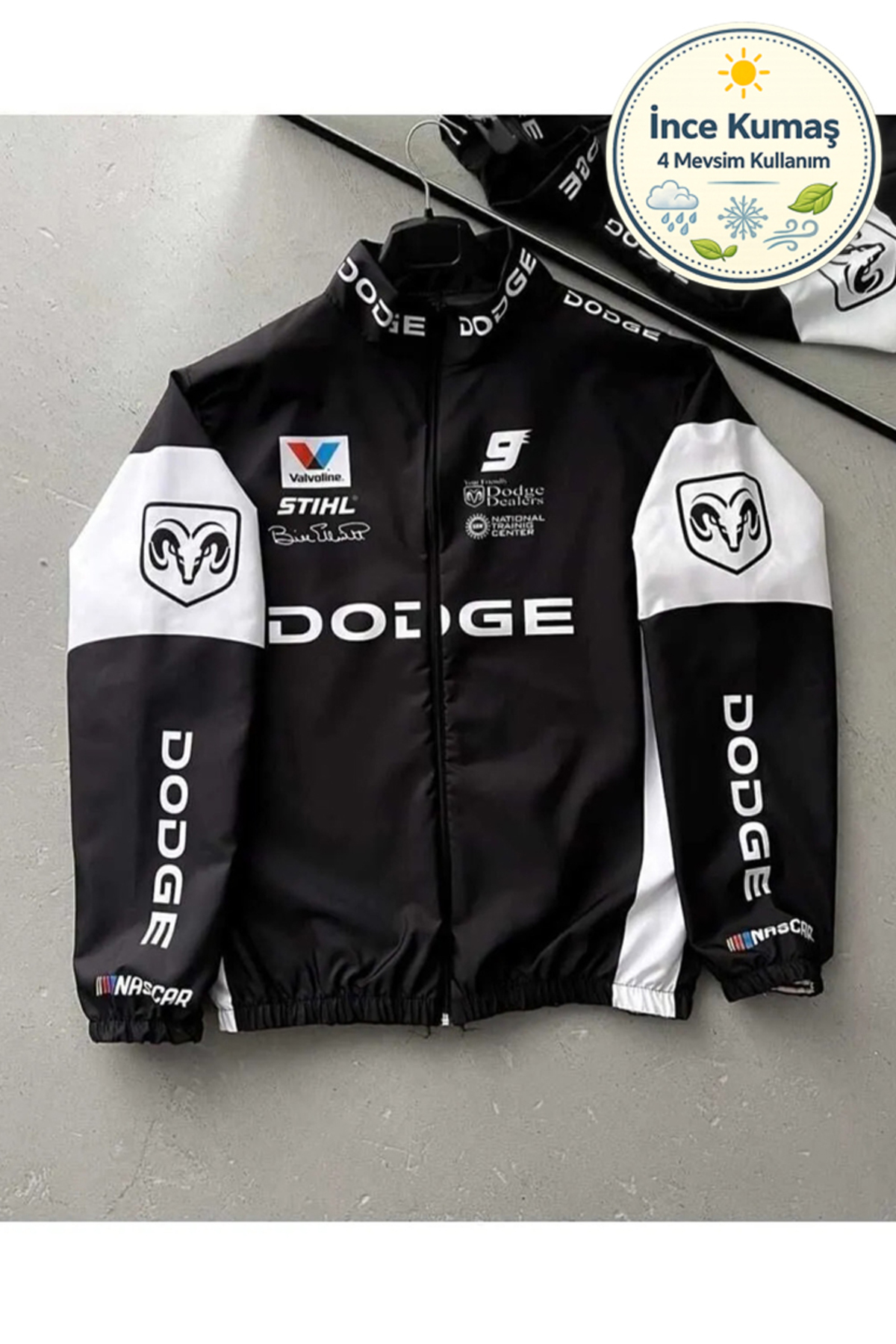 Dodge Unisex Paraşüt Kumaş Oversize Dijital Baskılı Siyah Rüzgarlık Yağmurluk İnce Ceket — مشکی LSHNJCK2