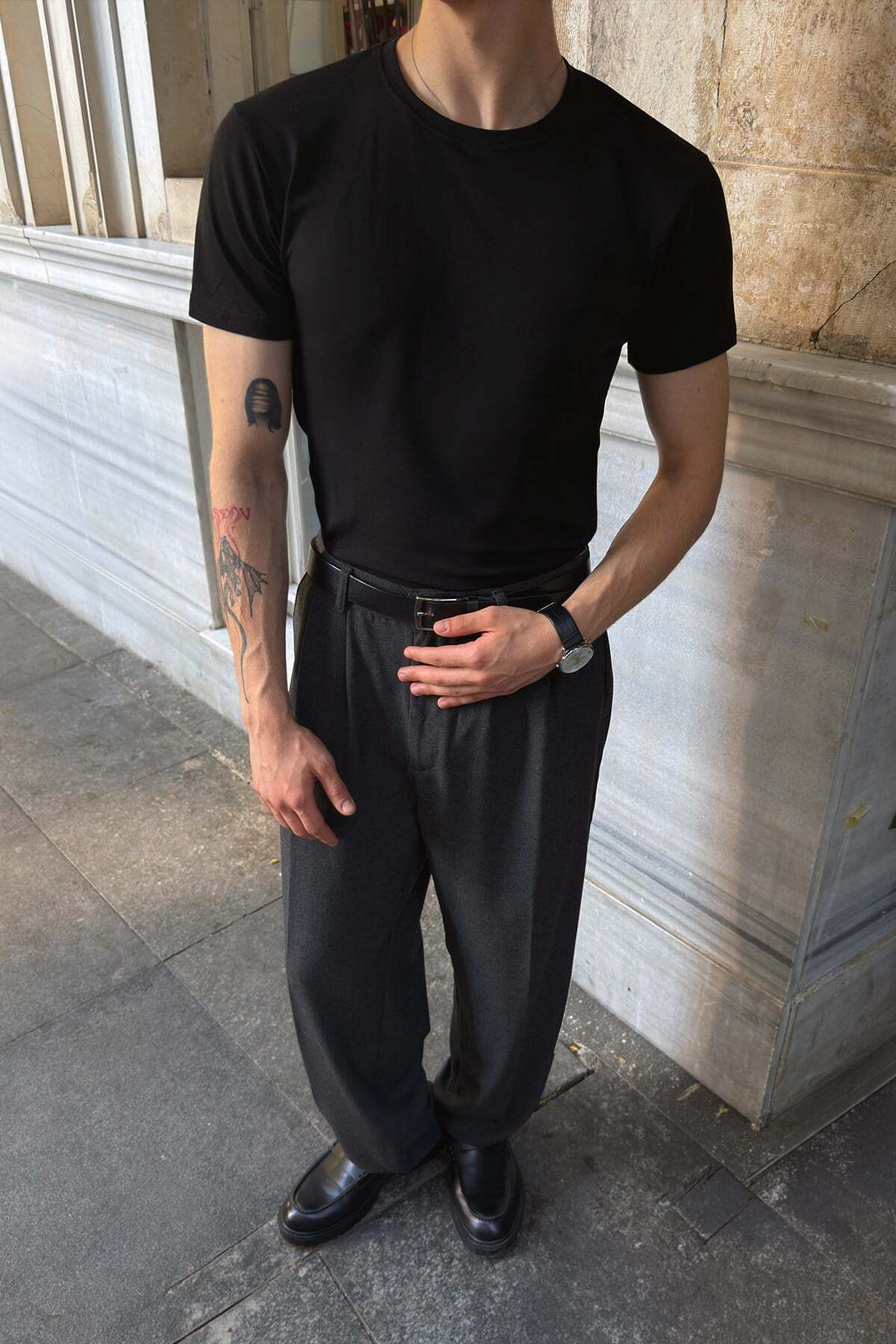 Flaw Wear Basic Slim Fit Siyah Tişört görsel 4