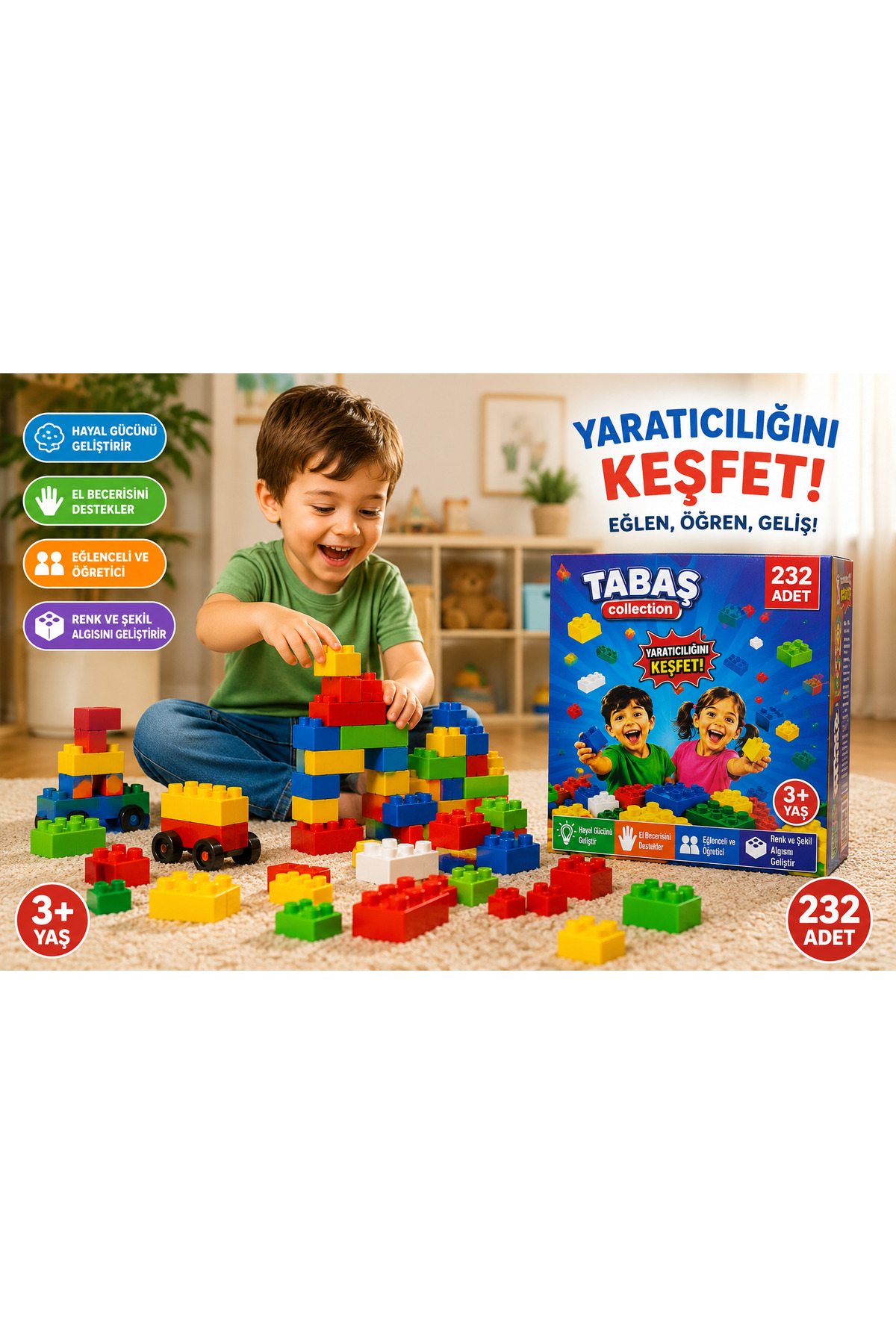 TABAŞCOLLECTİON 232 PARÇA LEGO SETİ EGİTİCİ ZEKA GELİŞTİRİCİ