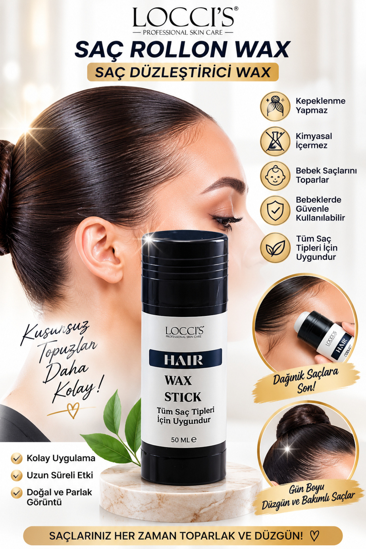 LOCCİ'S Hair Wax Stick 50 gr - Saç Sabitleyici - Doğal Bileşim — 00101 — تصویر 3 از 4