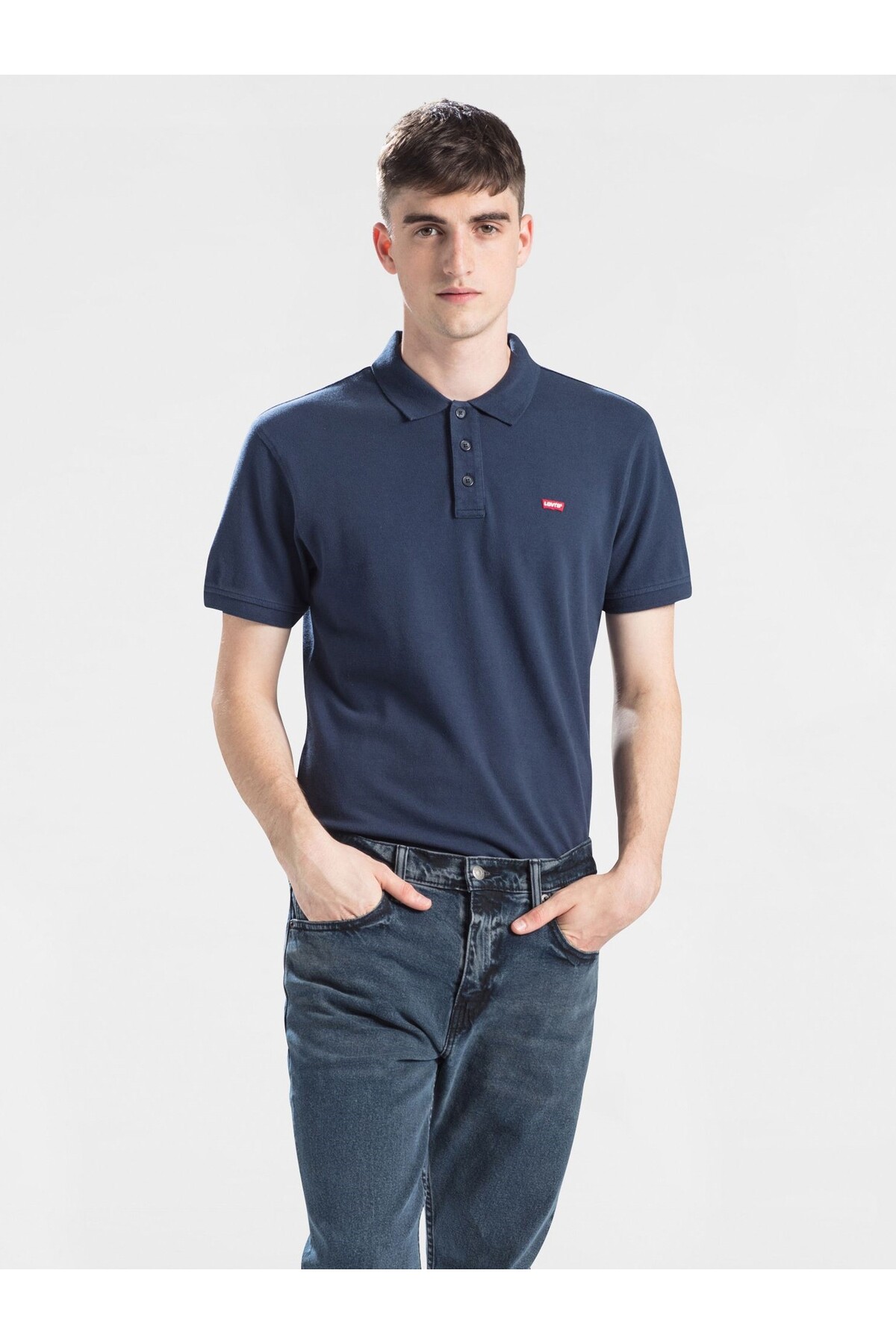 Levi's Men's Polo Neck Navy Blue T-Shirt - A0229-0008