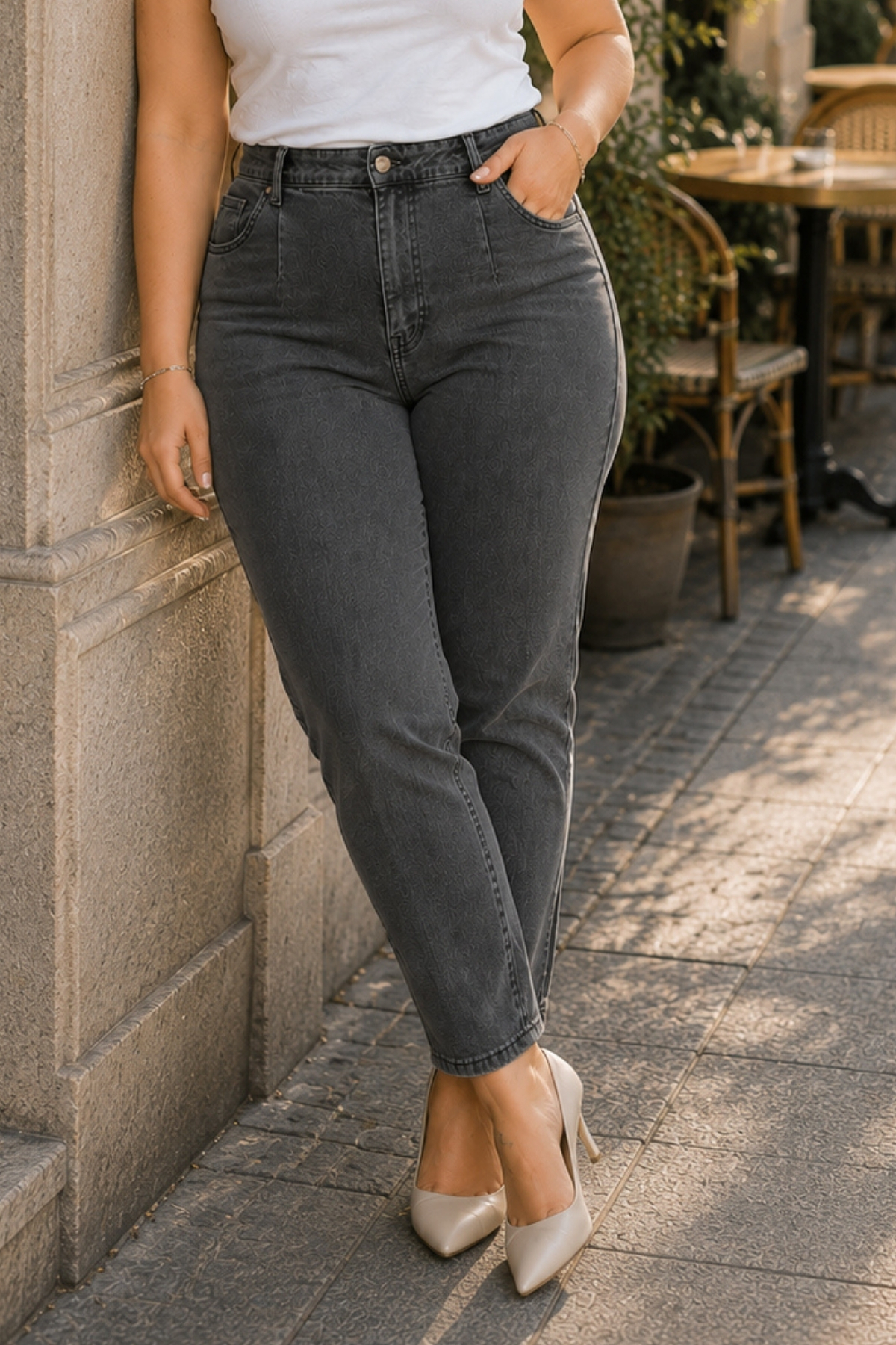 CEDY DENIM Mom Fit Jean Büyük Beden Yüksek Bel Carrot Kesim Dar Paça Pileli Esnek Kot Pantolon C600-açık-gri görsel 6