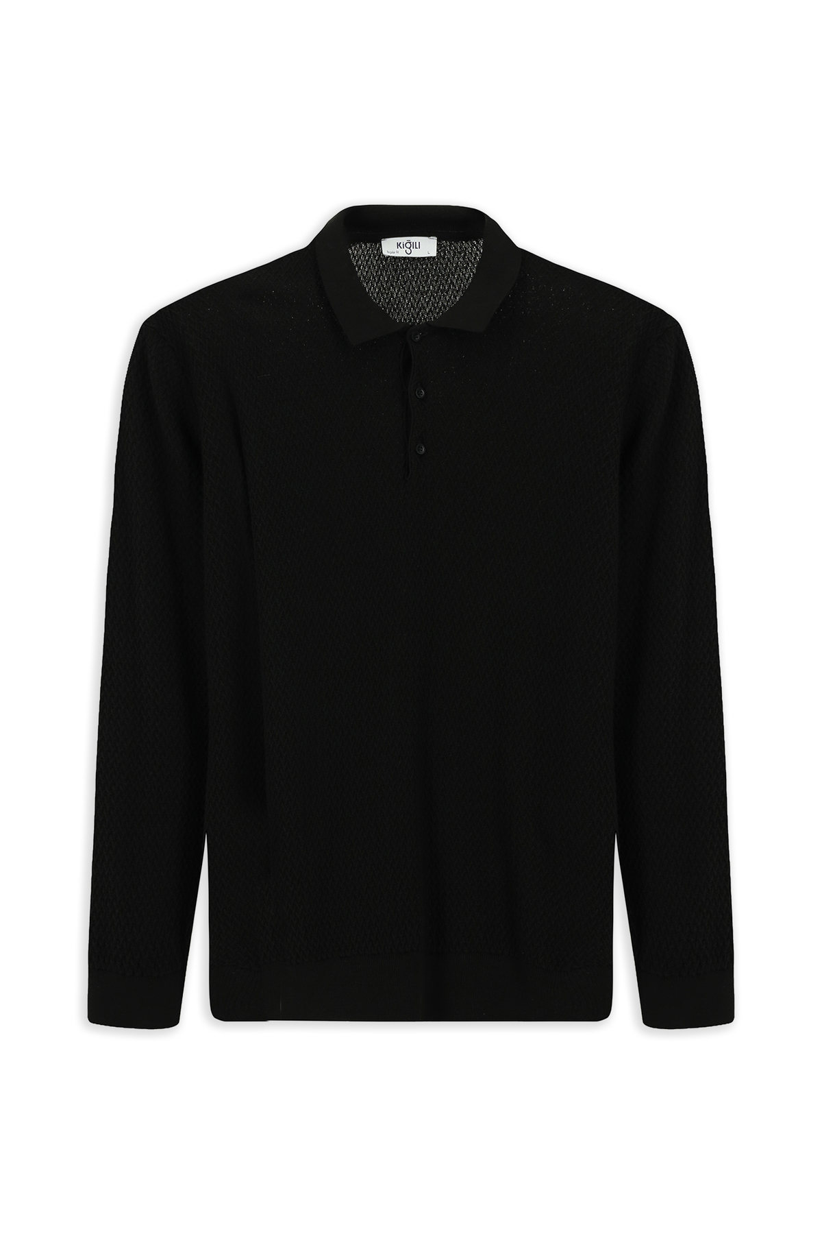Kiğılı Polo Yaka Regular Fit Desenli Pamuklu Triko Kazak görsel 2