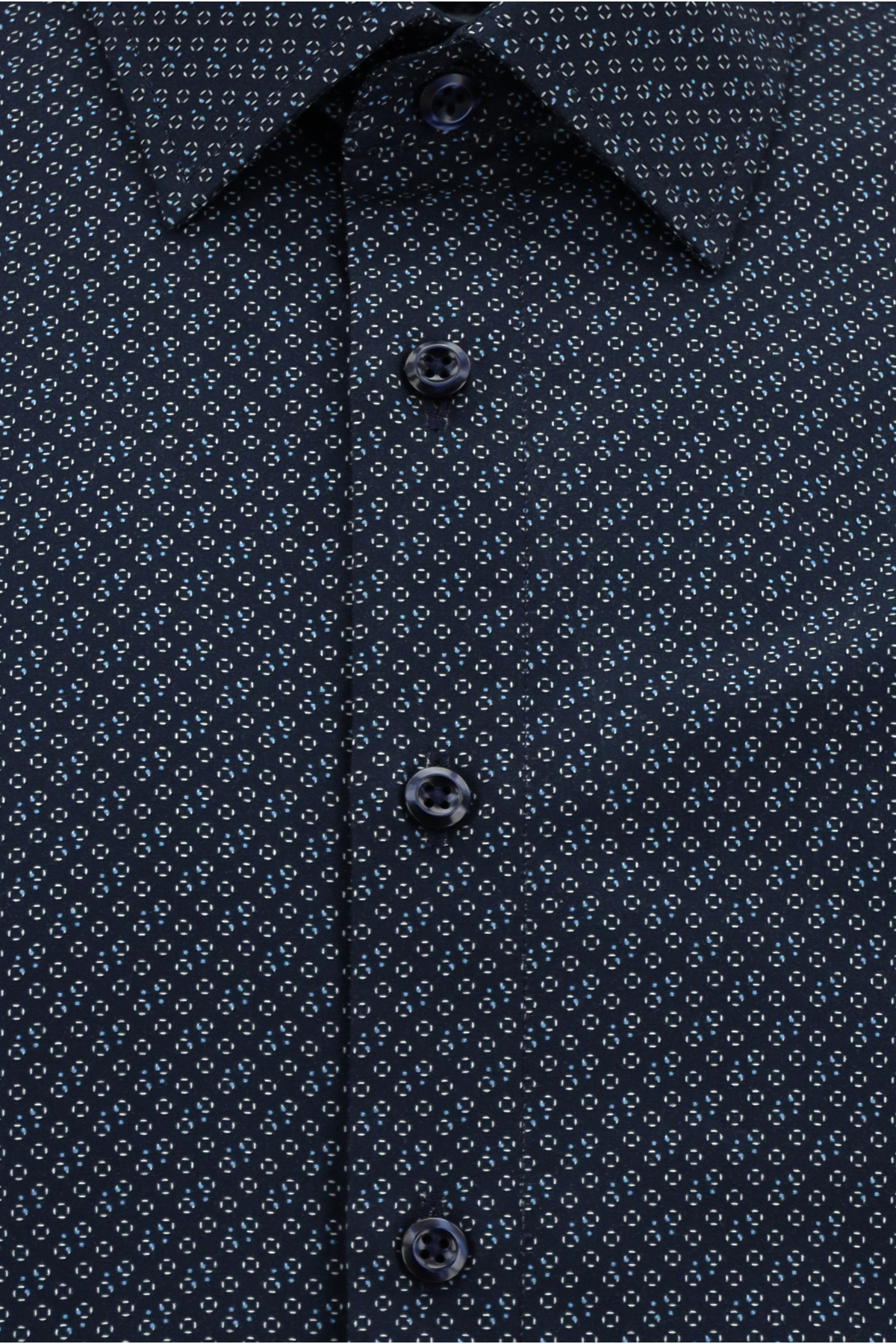 Uzun Kol Slim Fit Dar Kesim Baskılı Pamuk Gömlek — سرمه‌ای AK264SC0BS001 — تصویر 3 از 3